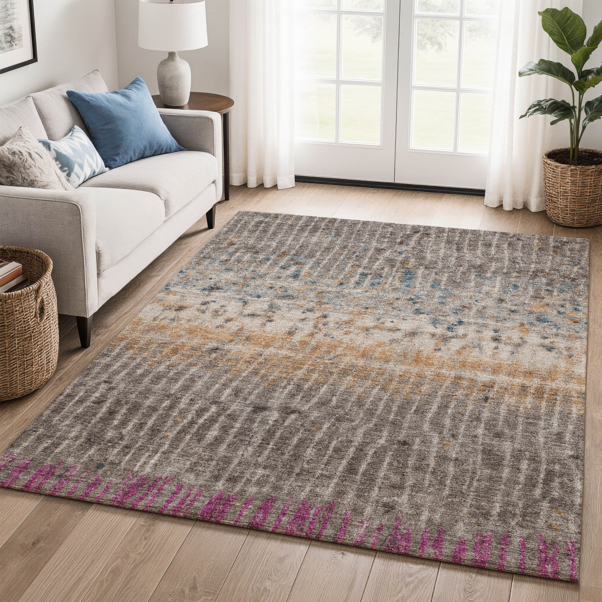 Antigua Machine Washable Transitional Taupe Brown Rug 3' x 5' #shape_Rectangle