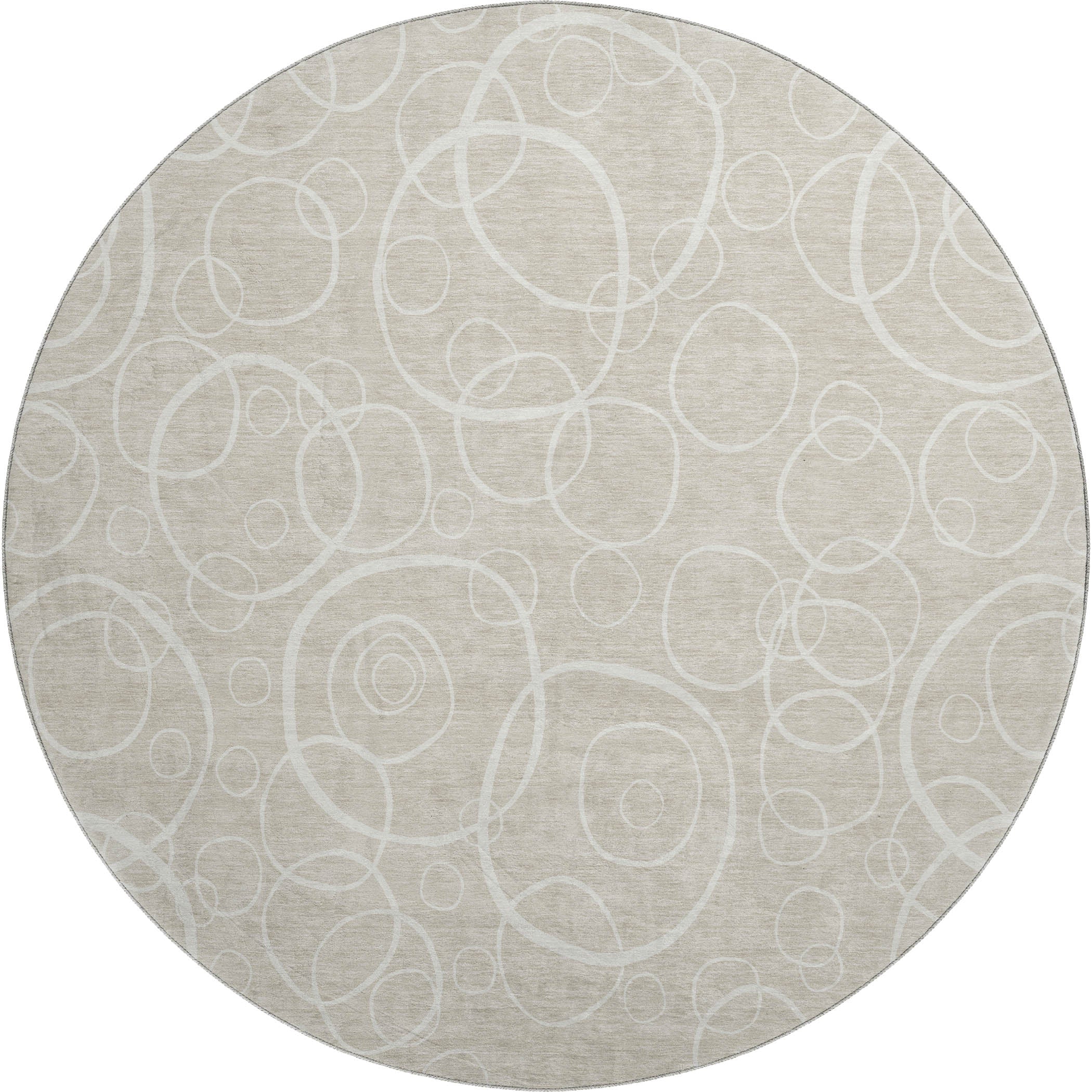 Cusco Machine Washable Transitional Beige Brown Rug 8' x 8' #shape_Round