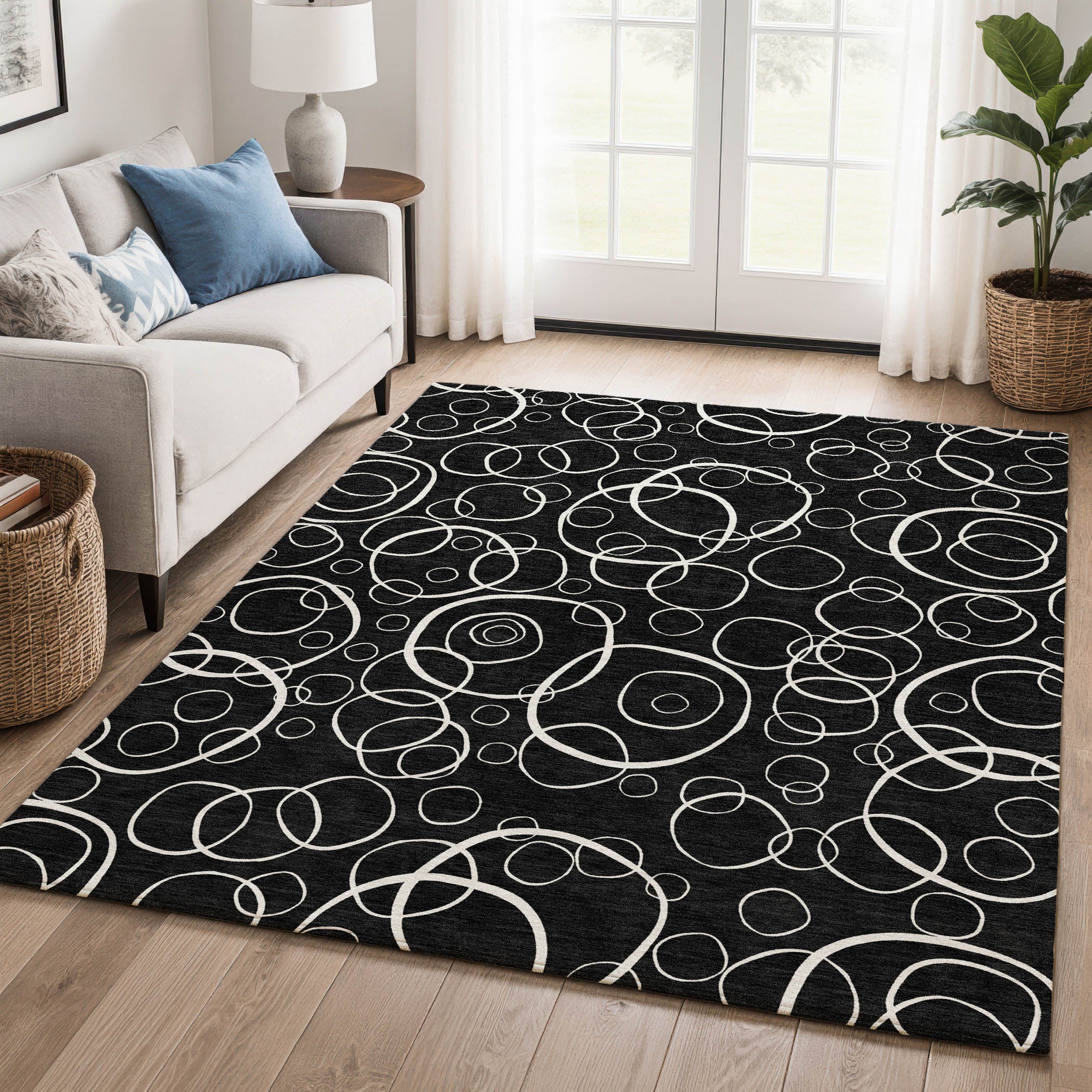 Cusco Machine Washable Transitional Black Rug 3' x 5' #shape_Rectangle