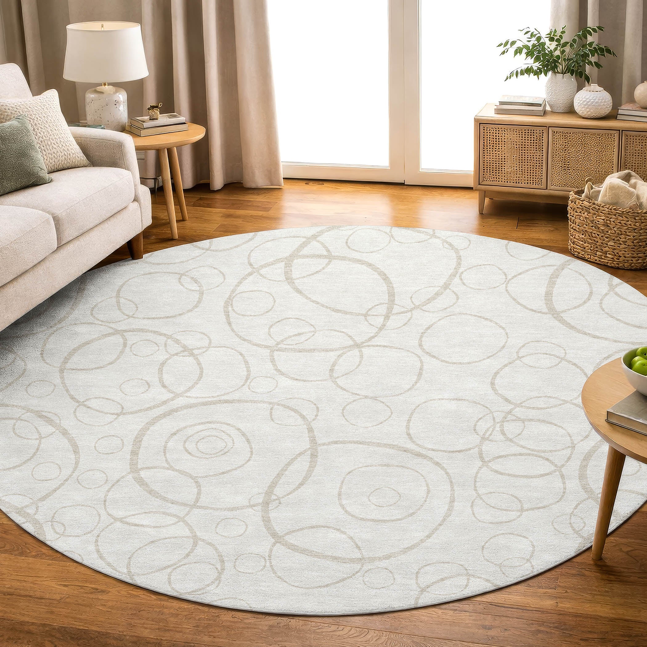 Cusco Machine Washable Transitional Ivory Rug 8' x 8' #shape_Round