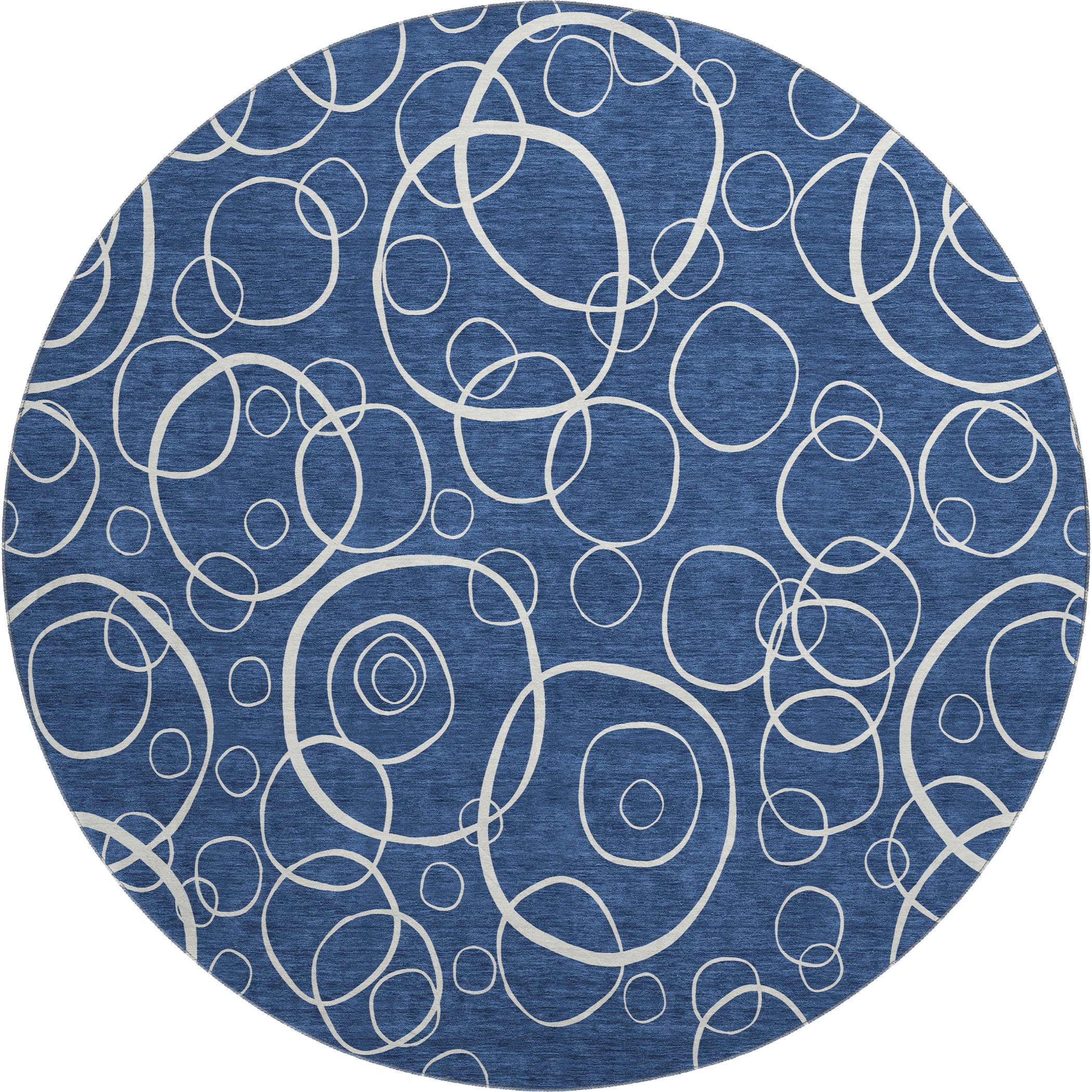 Cusco Machine Washable Transitional Navy Blue Rug 8' x 8' #shape_Round