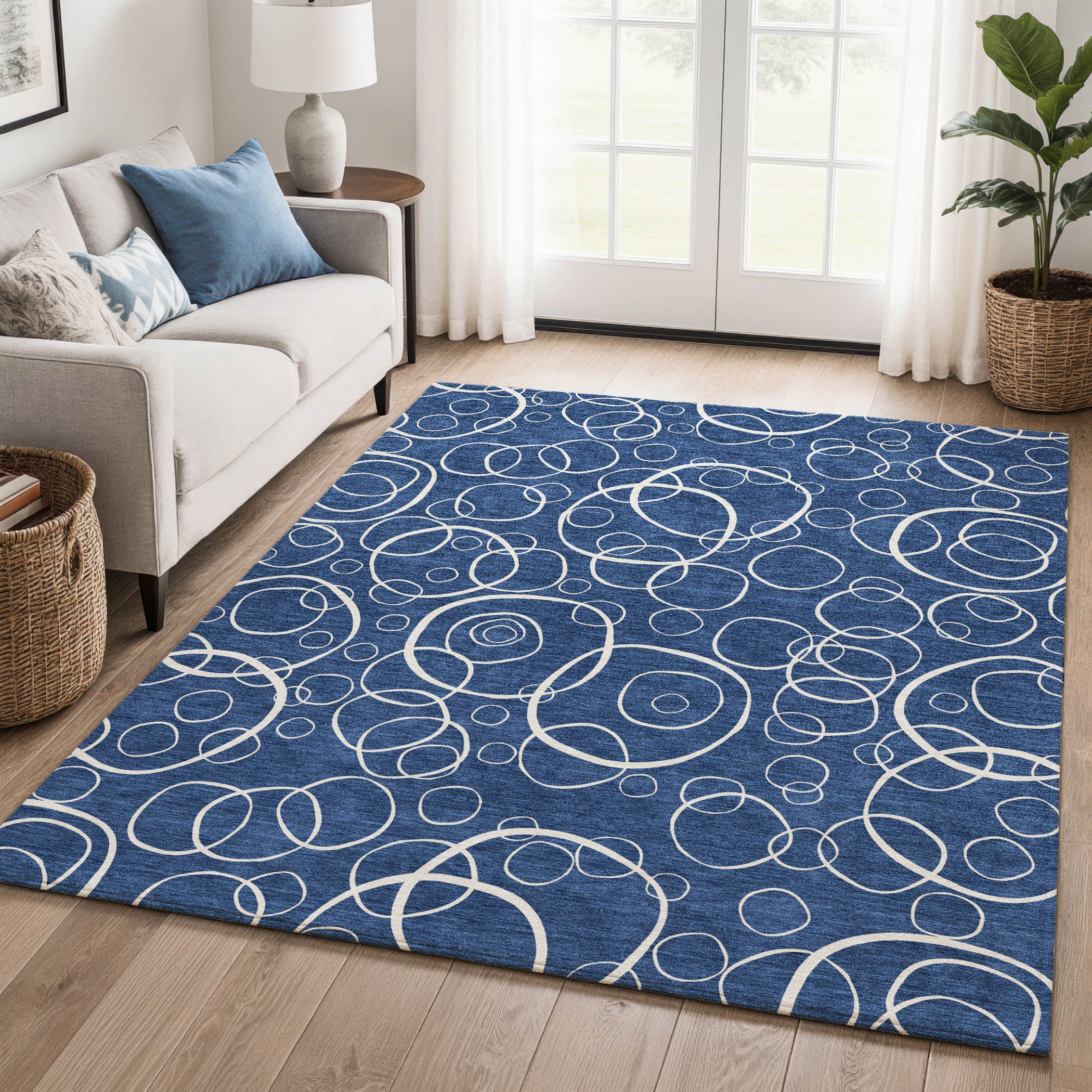 Cusco Machine Washable Transitional Navy Blue Rug 3' x 5' #shape_Rectangle