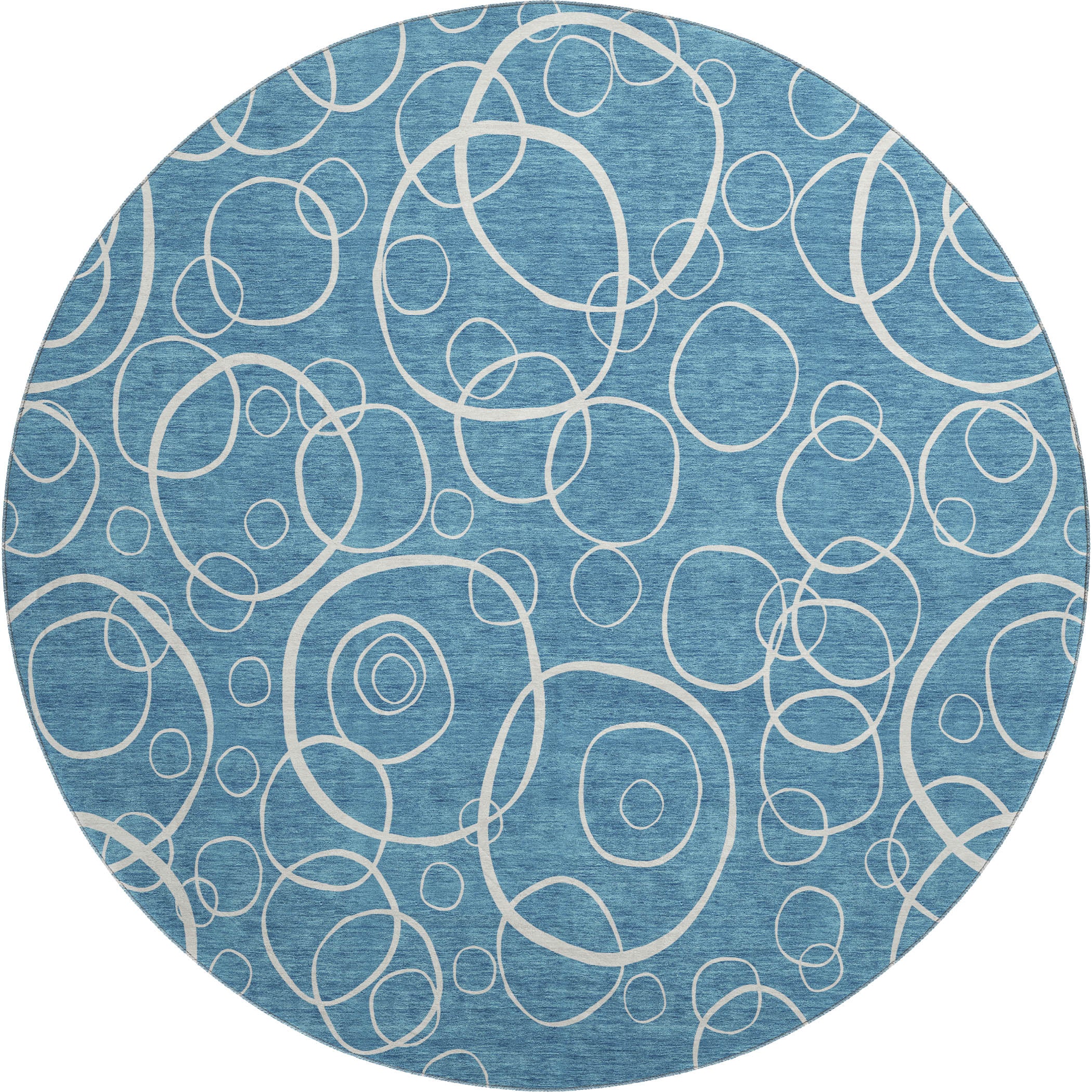 Cusco Machine Washable Transitional Teal Rug 8' x 8' #shape_Round