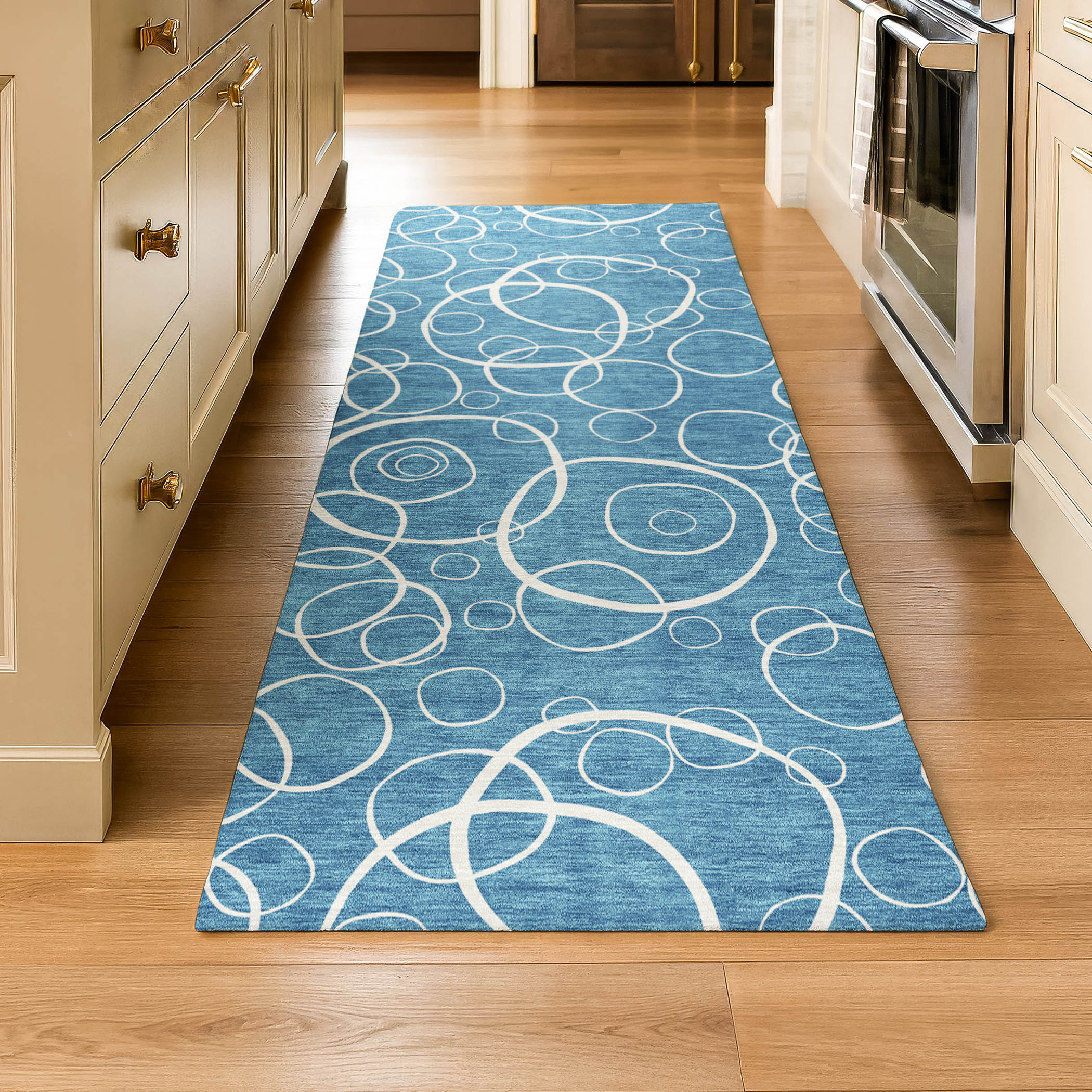 Cusco Machine Washable Transitional Teal Rug 2'3" x 7'6" #shape_Runner