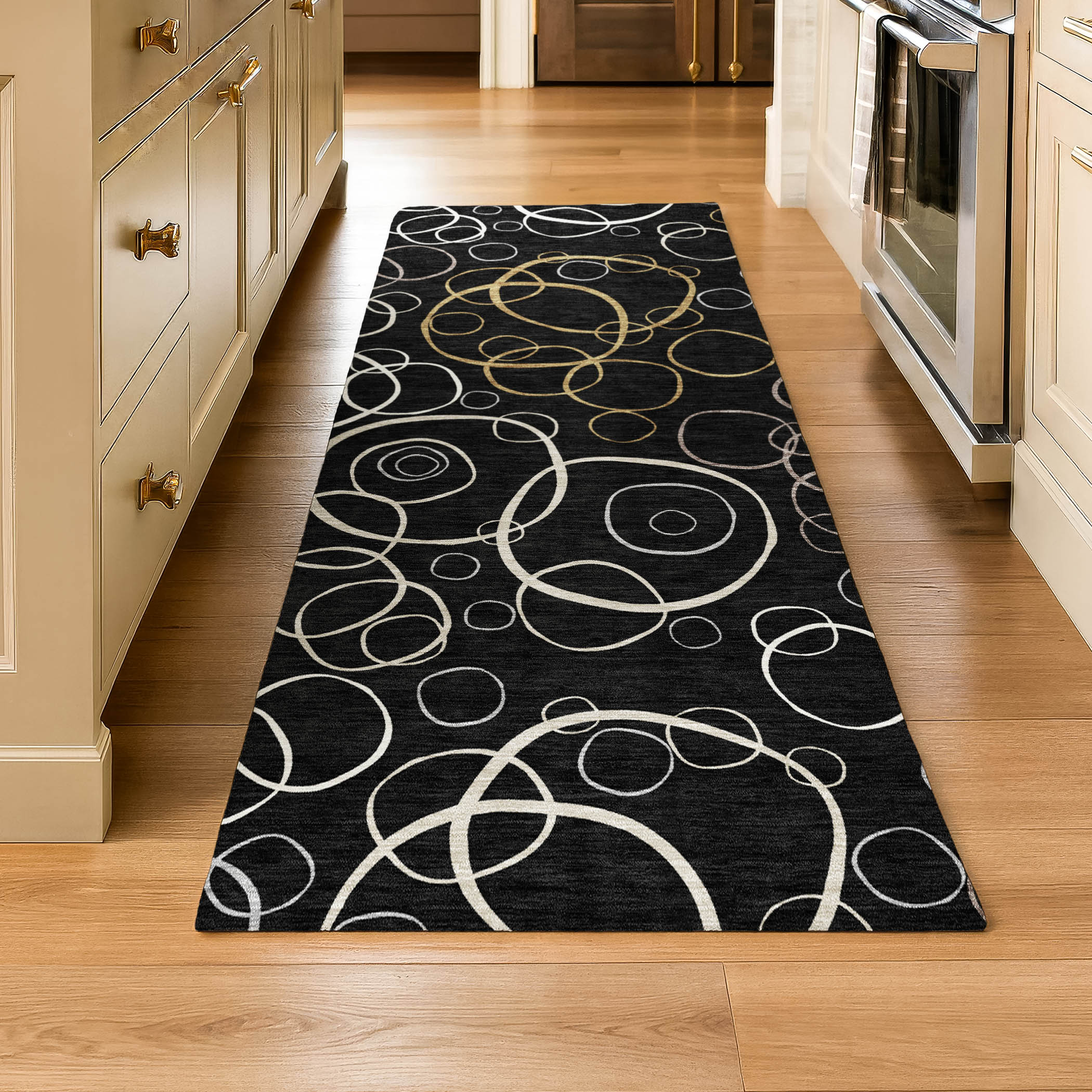 Porto Machine Washable Transitional Black Rug 2'3" x 7'6" #shape_Runner
