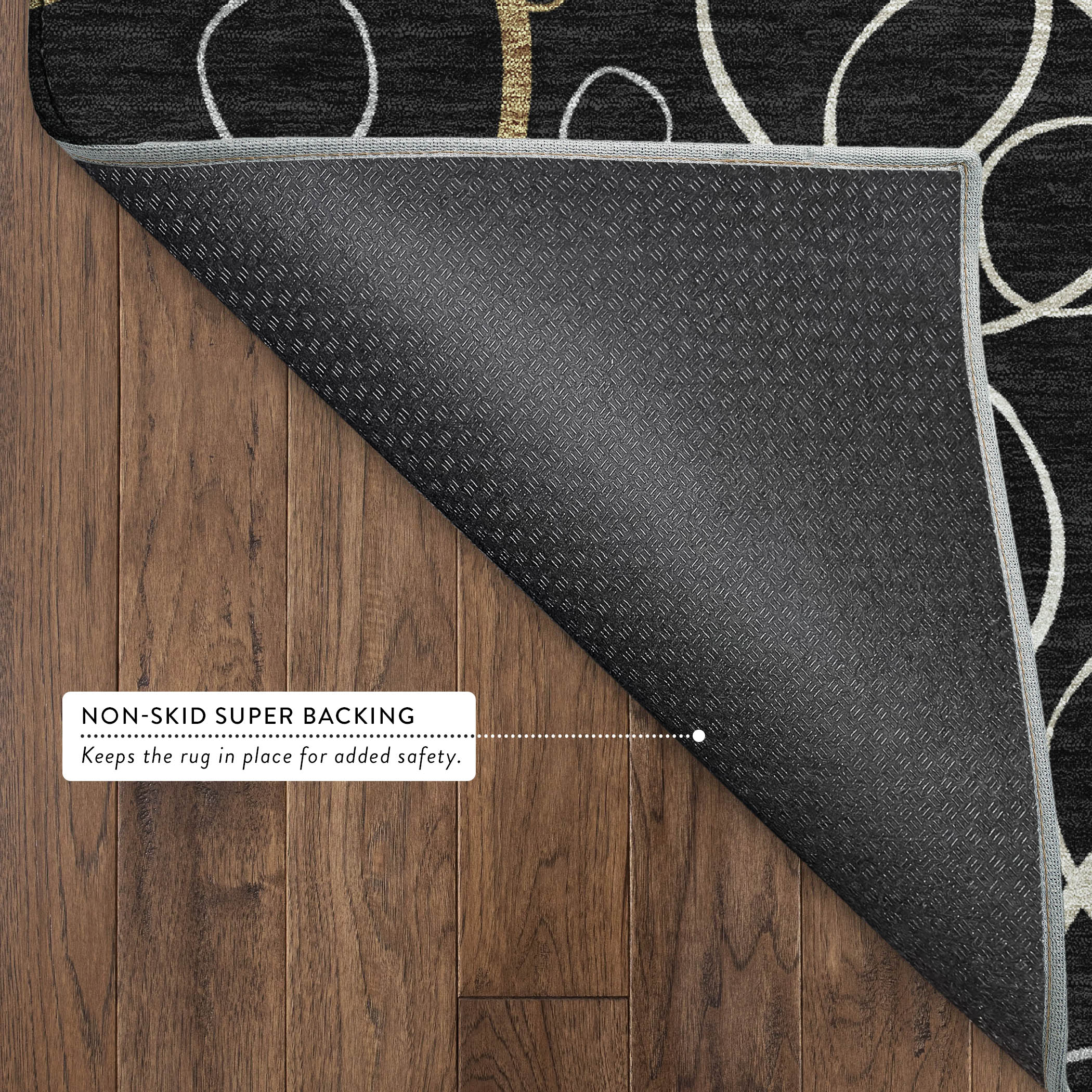 Porto Machine Washable Transitional Black Rug 1'8" x 2'6" #shape_Rectangle