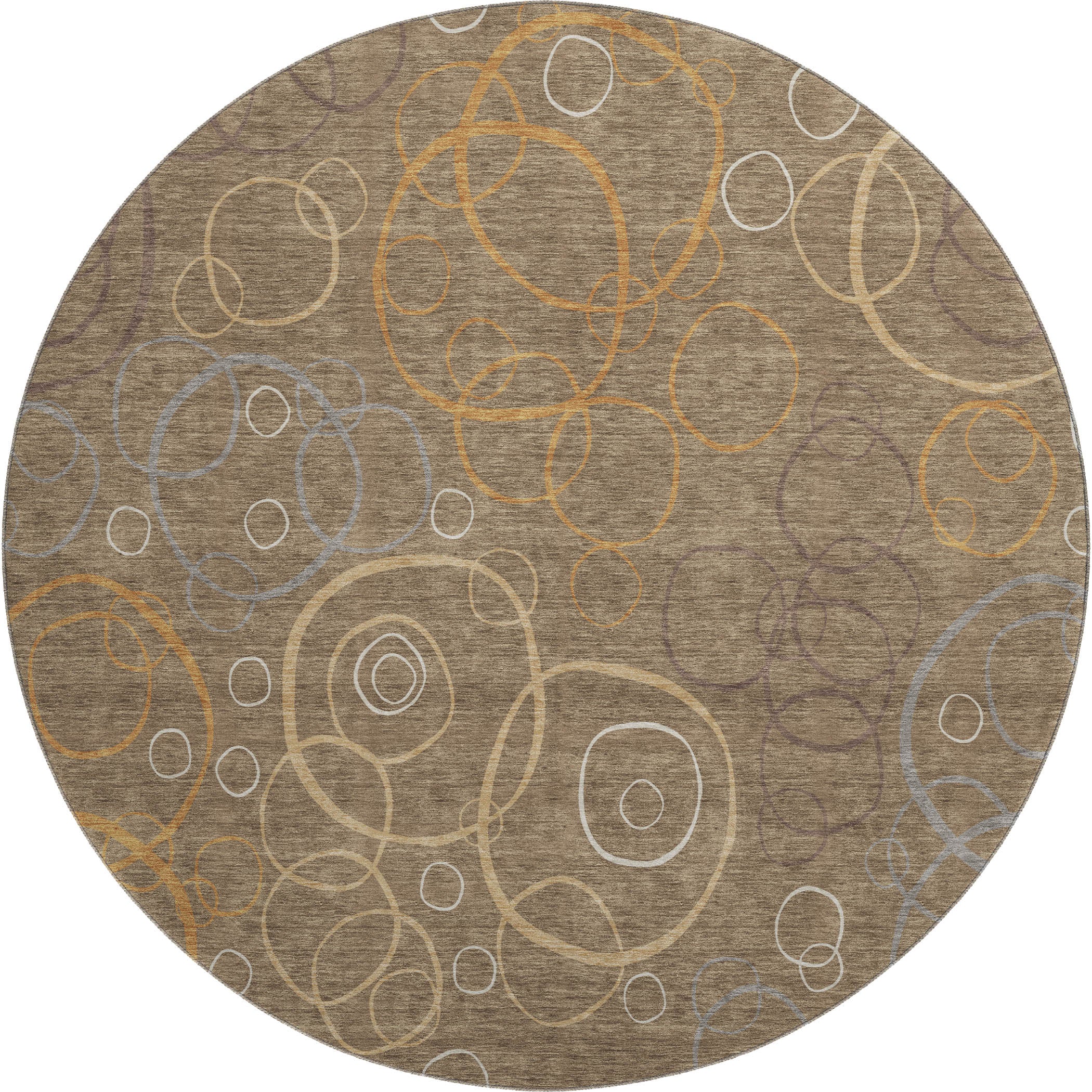 Porto Machine Washable Transitional Brown Rug 8' x 8' #shape_Round