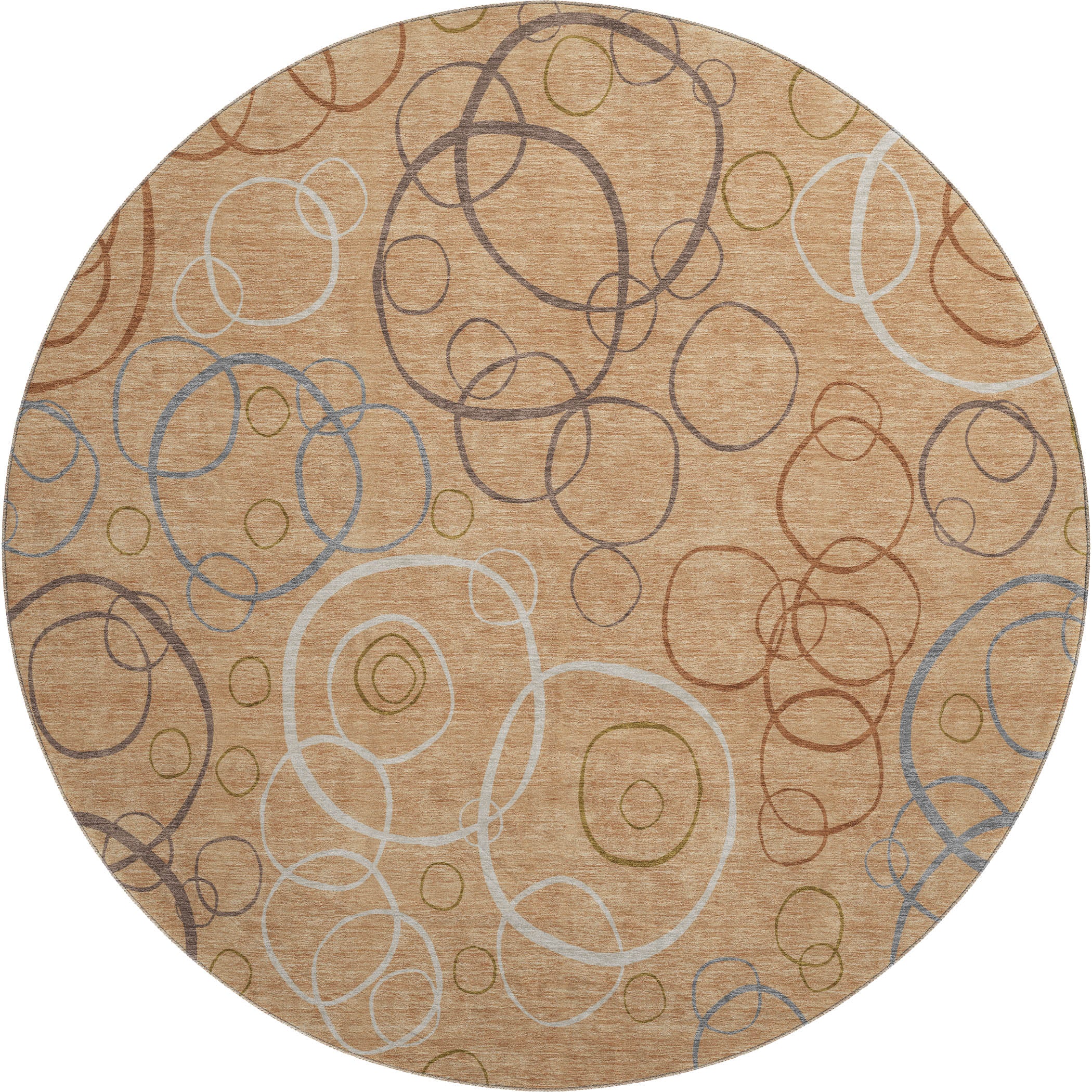 Porto Machine Washable Transitional Copper Orange Rug 8' x 8' #shape_Round