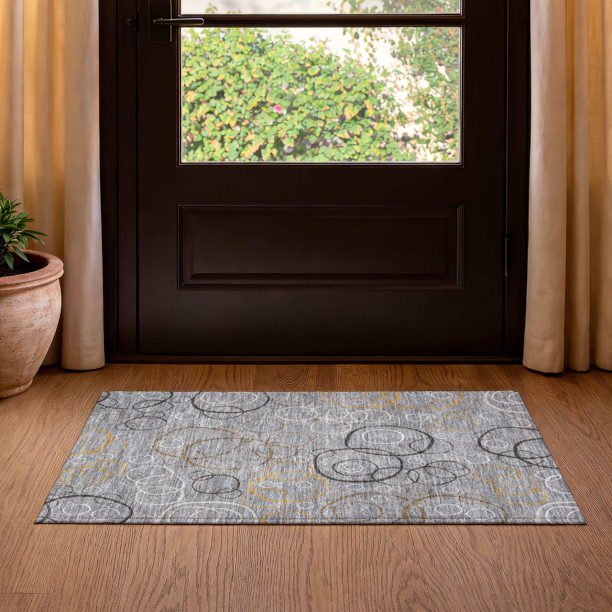 Porto Machine Washable Transitional Gray Rug 1'8" x 2'6" #shape_Rectangle