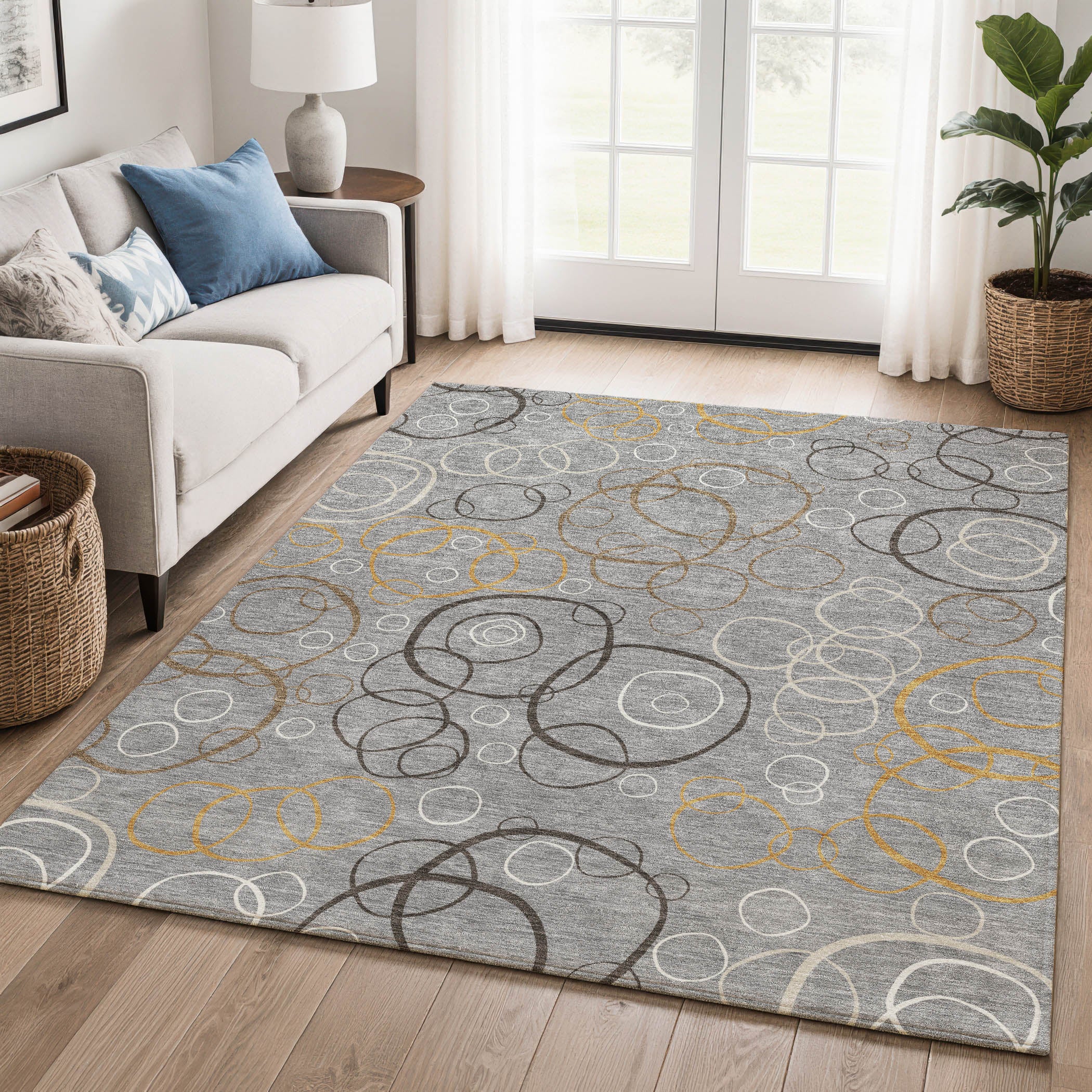 Porto Machine Washable Transitional Gray Rug 3' x 5' #shape_Rectangle