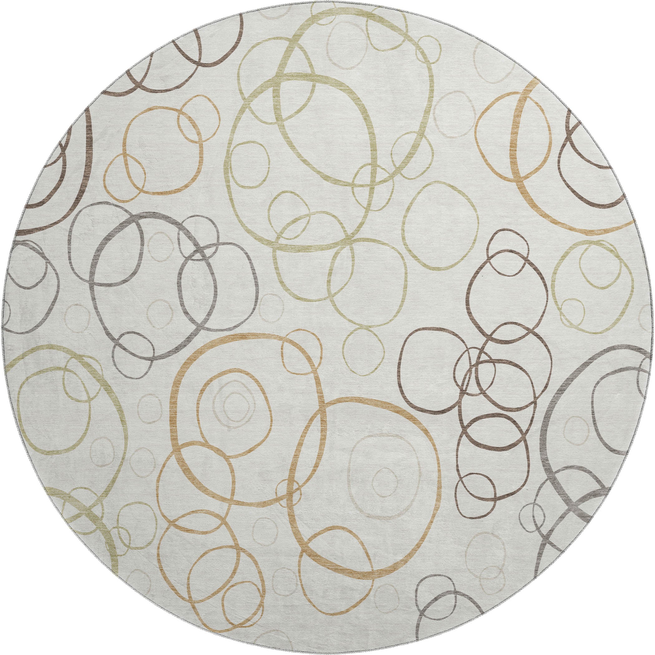 Porto Machine Washable Transitional Ivory Rug 8' x 8' #shape_Round