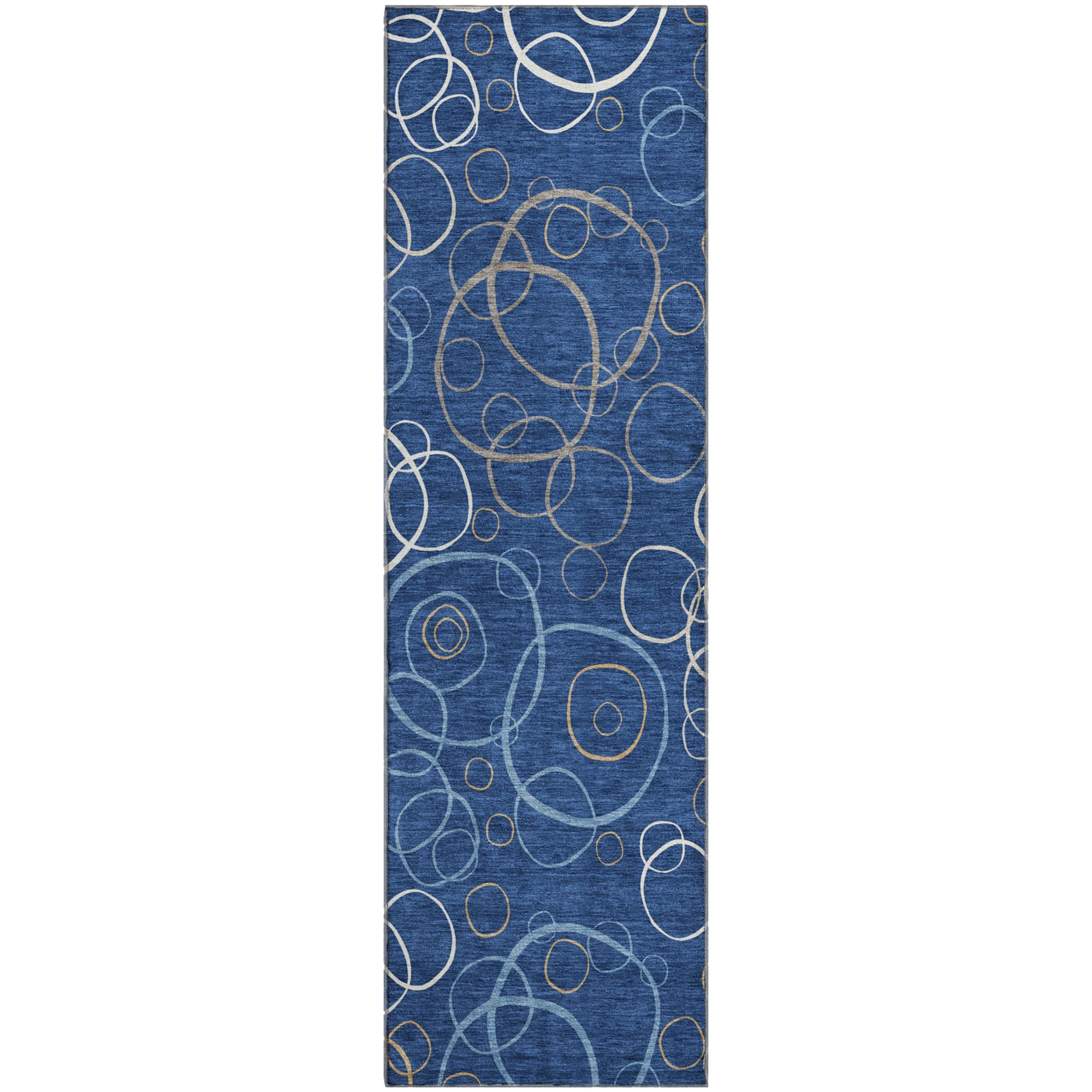 Porto Machine Washable Transitional Navy Blue Rug 2'3" x 7'6" #shape_Runner
