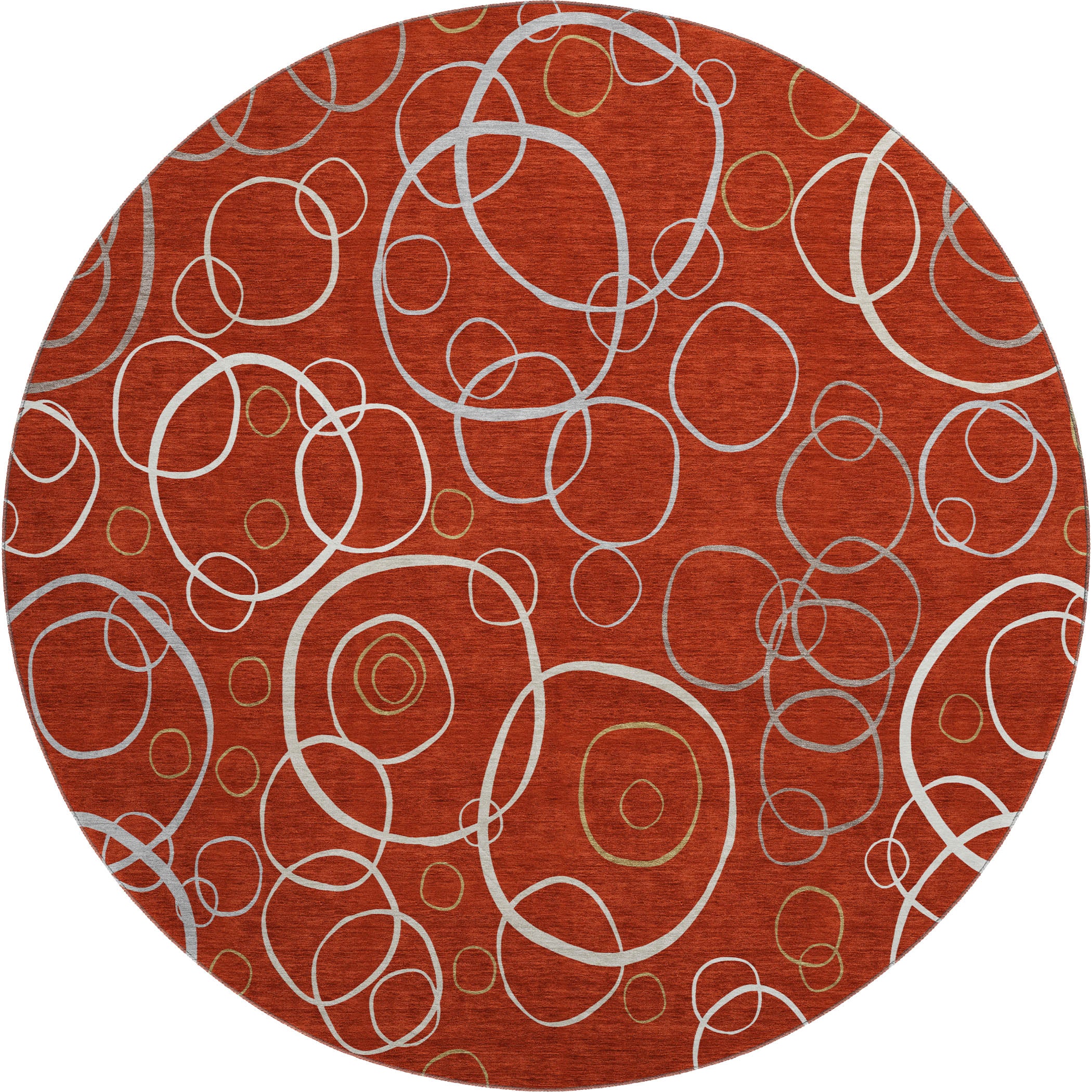 Porto Machine Washable Transitional Red Rug 8' x 8' #shape_Round