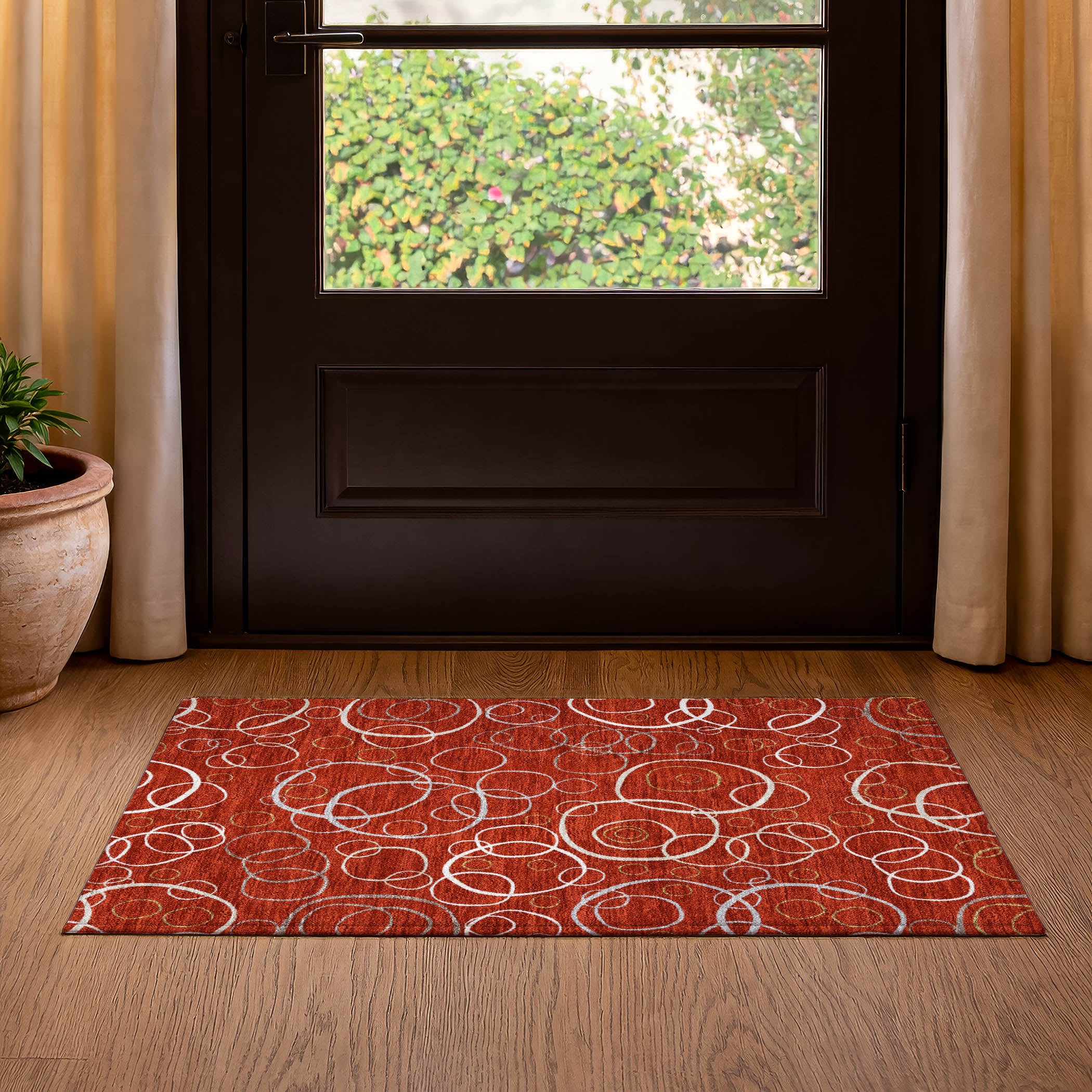 Porto Machine Washable Transitional Red Rug 1'8" x 2'6" #shape_Rectangle