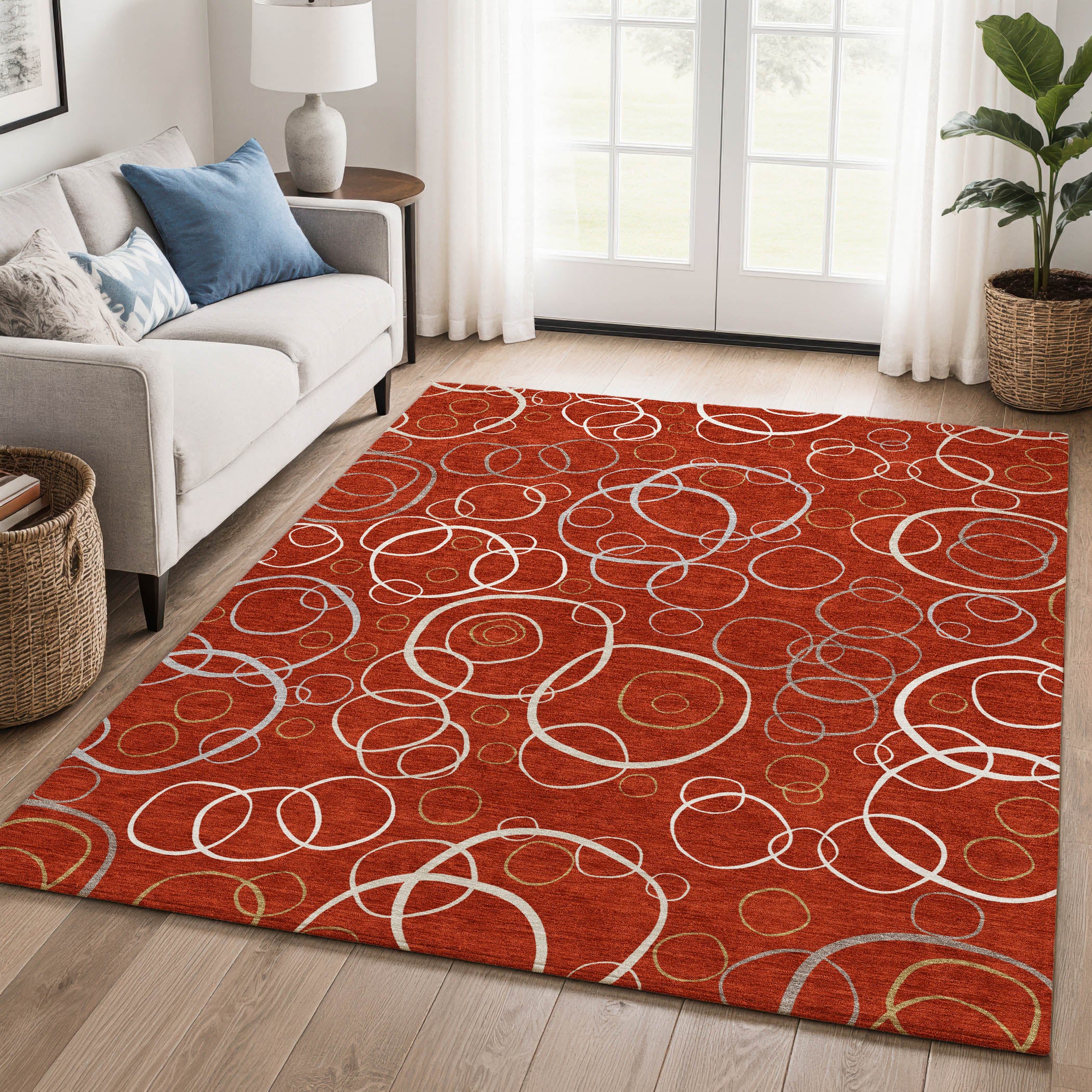 Porto Machine Washable Transitional Red Rug 3' x 5' #shape_Rectangle