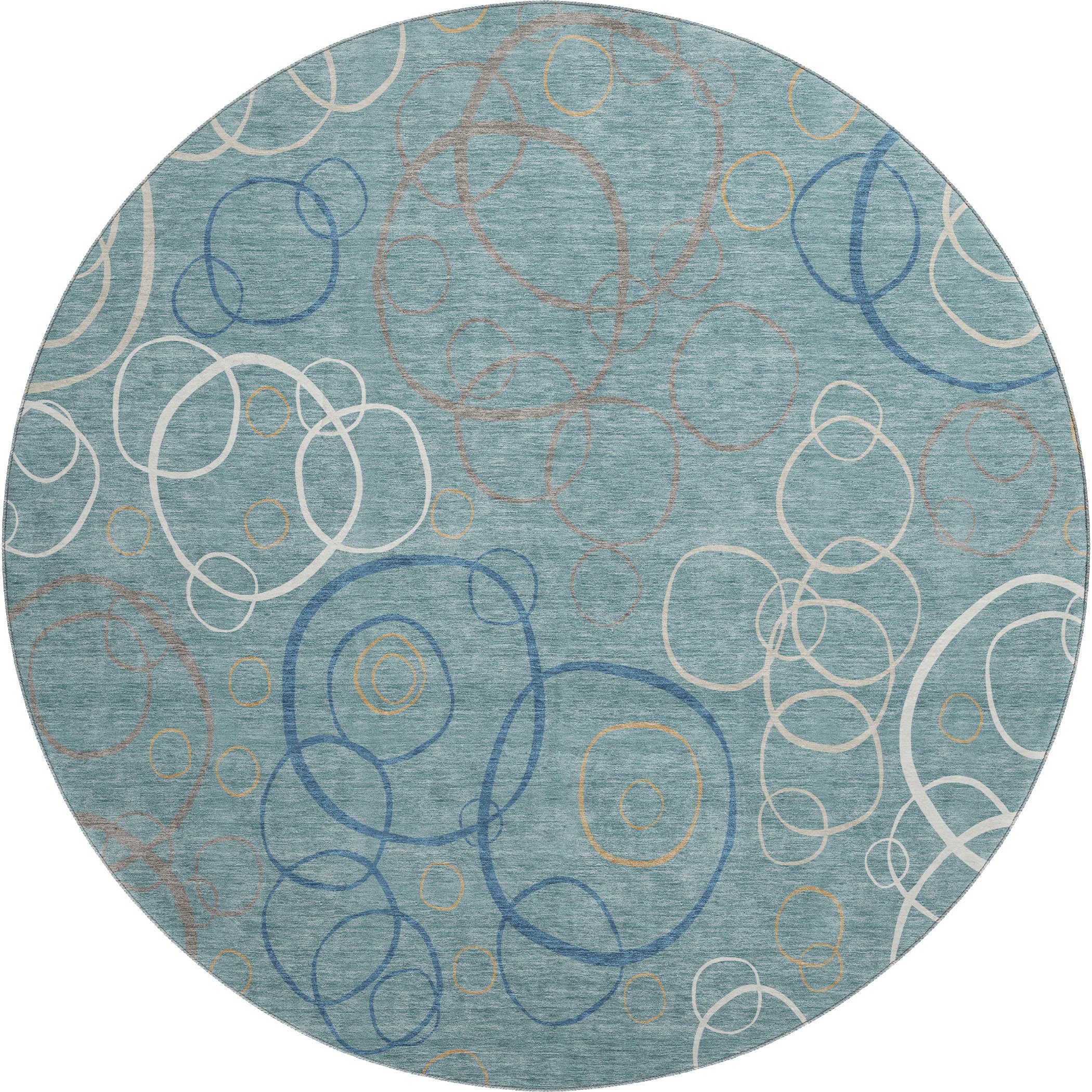 Porto Machine Washable Transitional Teal Rug 8' x 8' #shape_Round