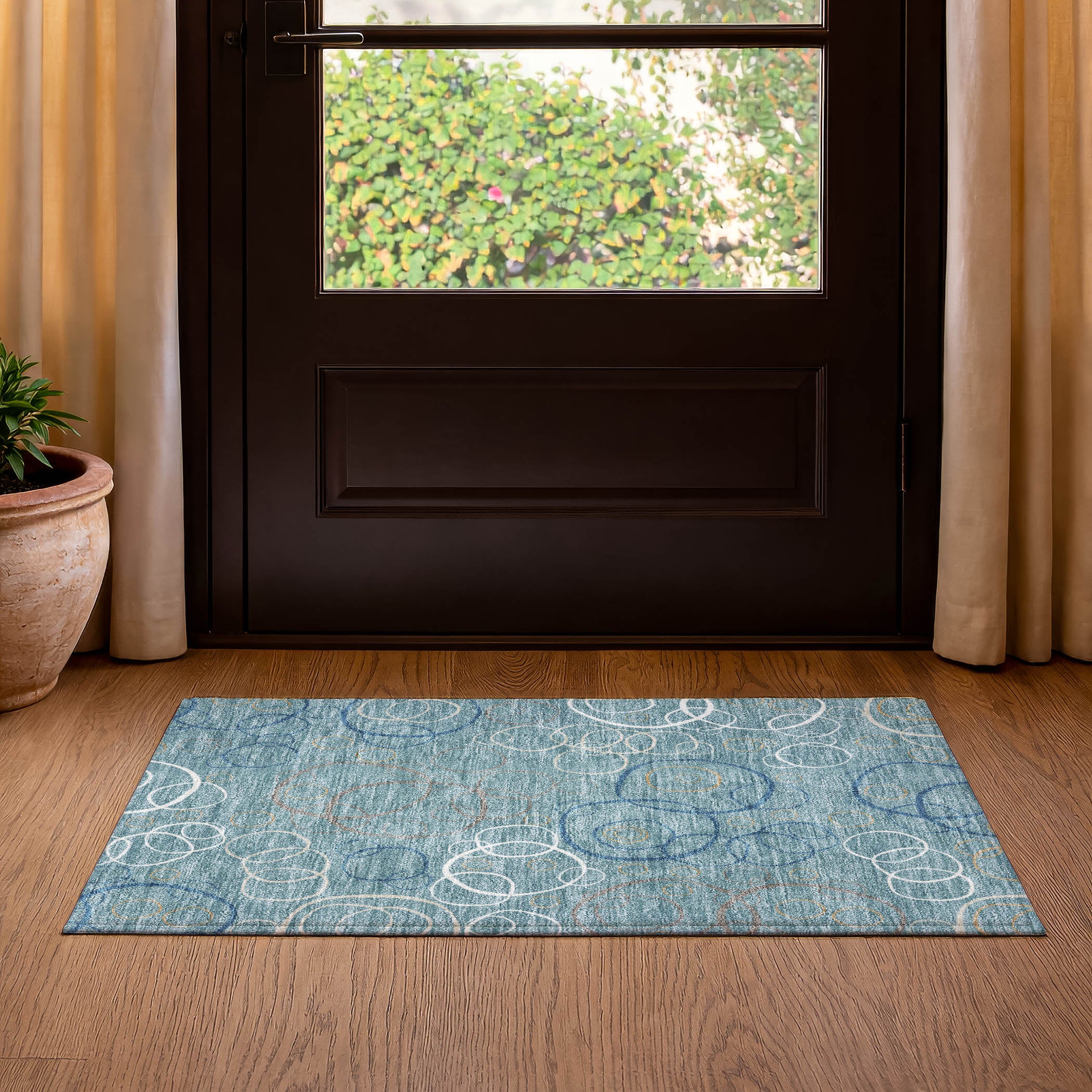 Porto Machine Washable Transitional Teal Rug 1'8" x 2'6" #shape_Rectangle