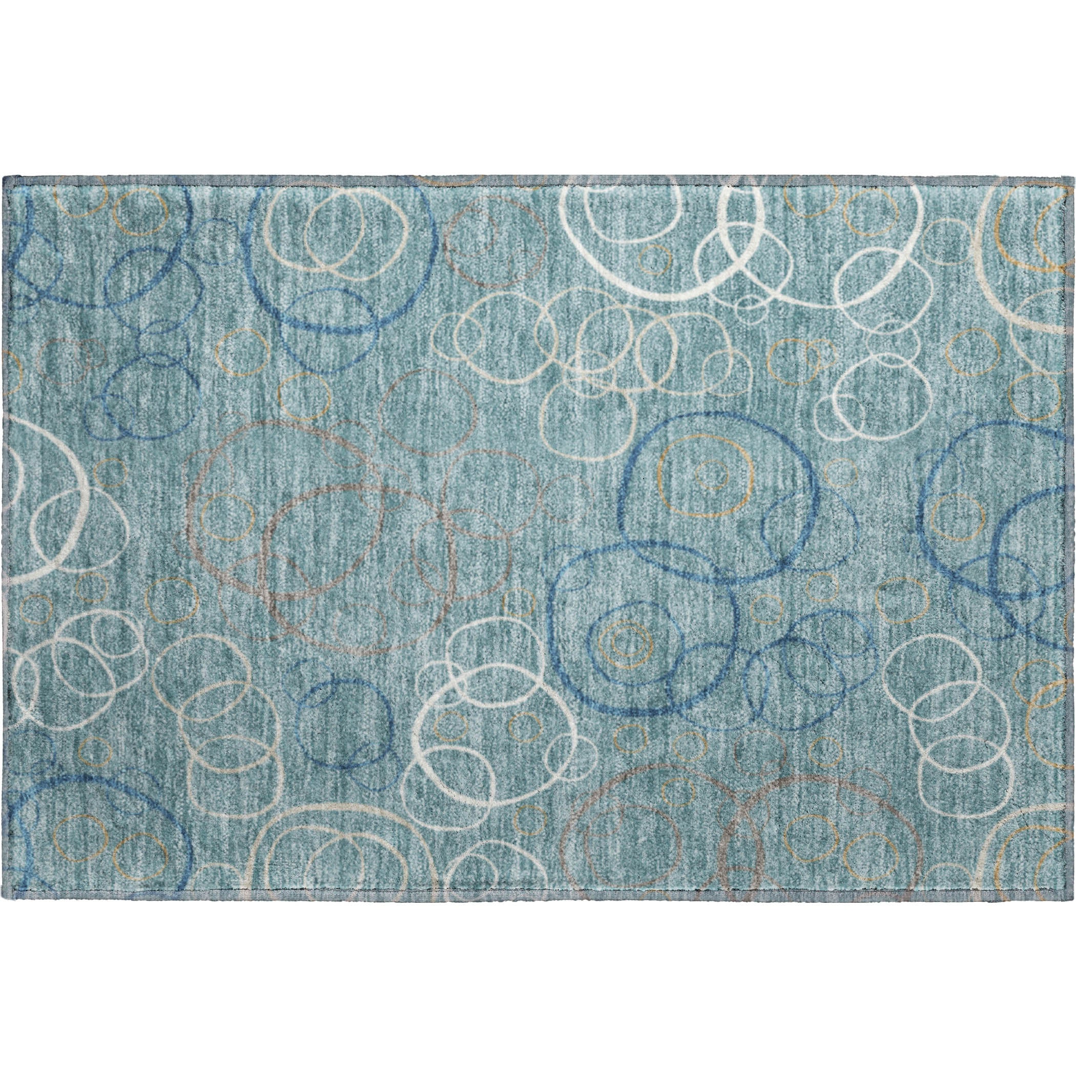 Porto Machine Washable Transitional Teal Rug 1'8" x 2'6" #shape_Rectangle