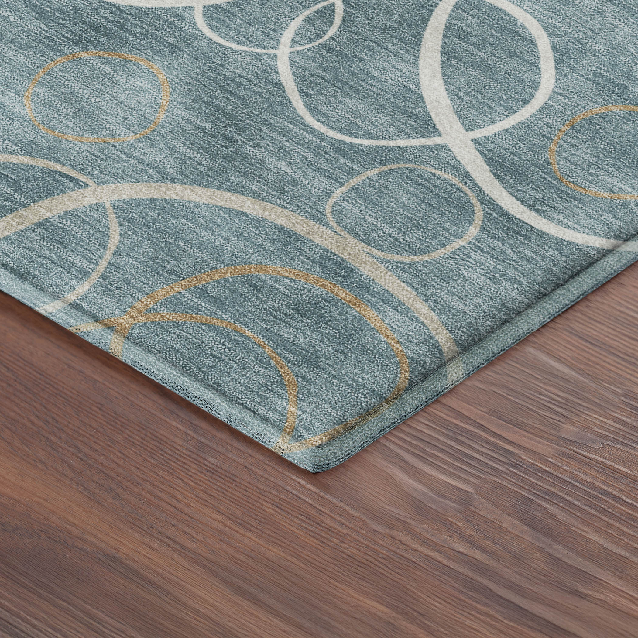 Porto Machine Washable Transitional Teal Rug 1'8" x 2'6" #shape_Rectangle