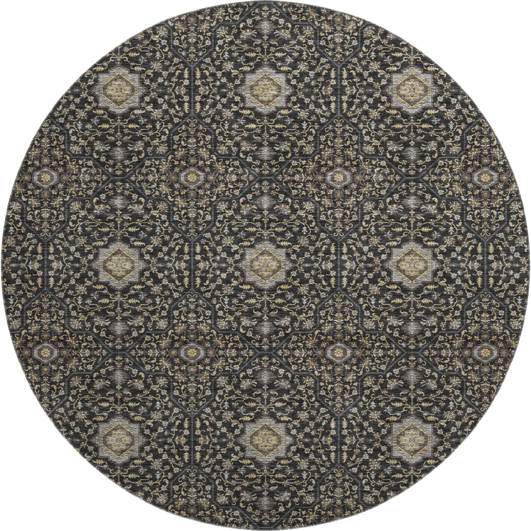 Kotor Machine Washable Transitional Black Rug 8' x 8' #shape_Round