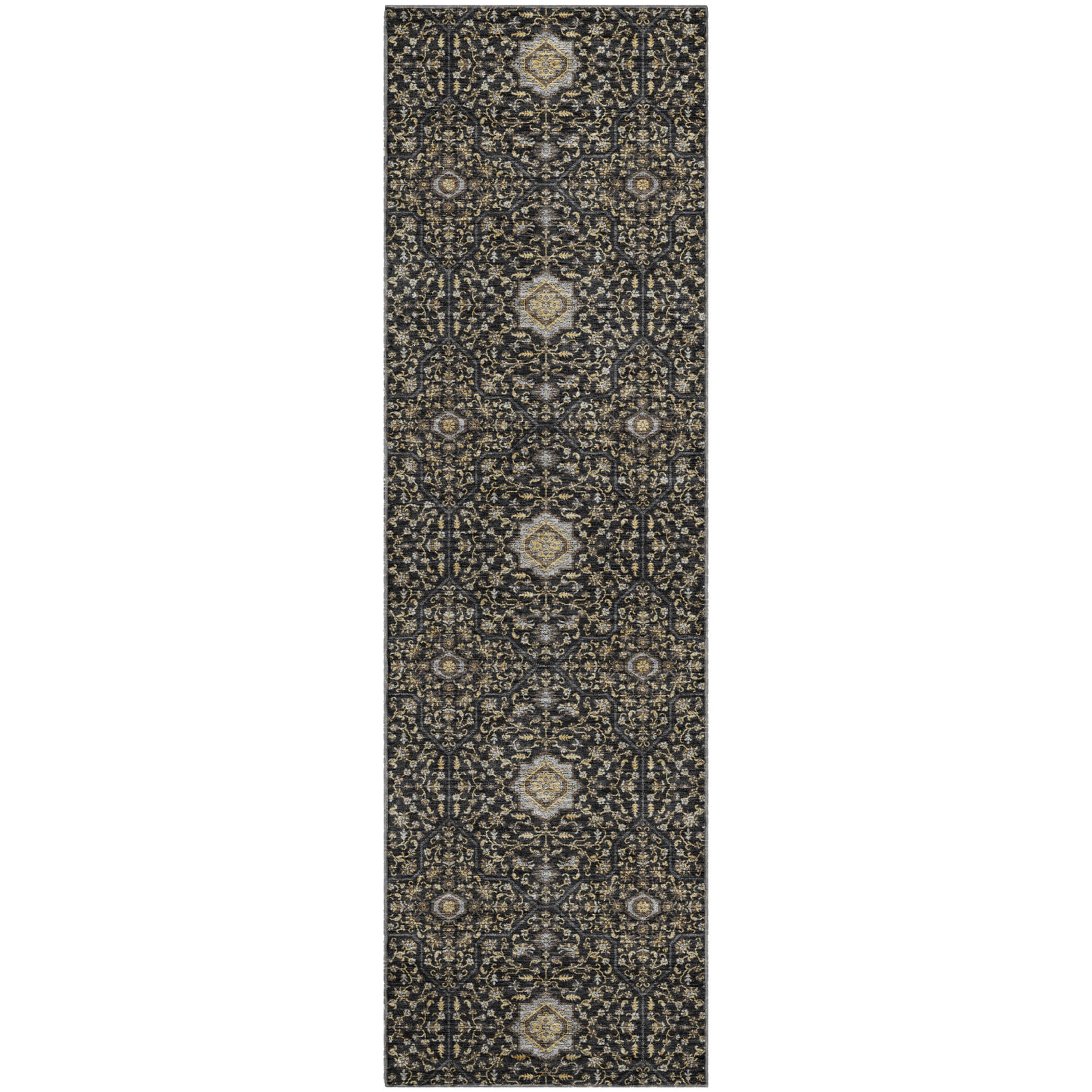 Kotor Machine Washable Transitional Black Rug 2'3" x 7'6" #shape_Runner