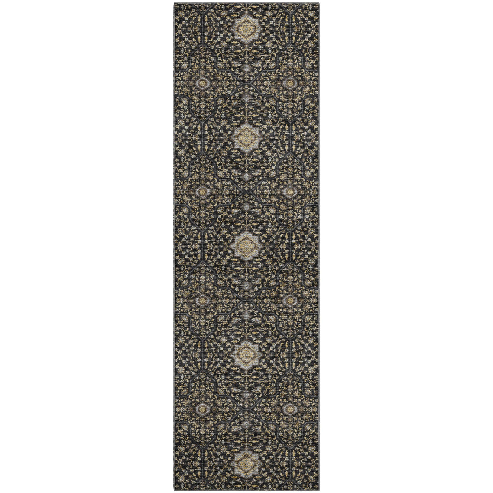 Kotor Machine Washable Transitional Black Rug 2'3" x 7'6" #shape_Runner