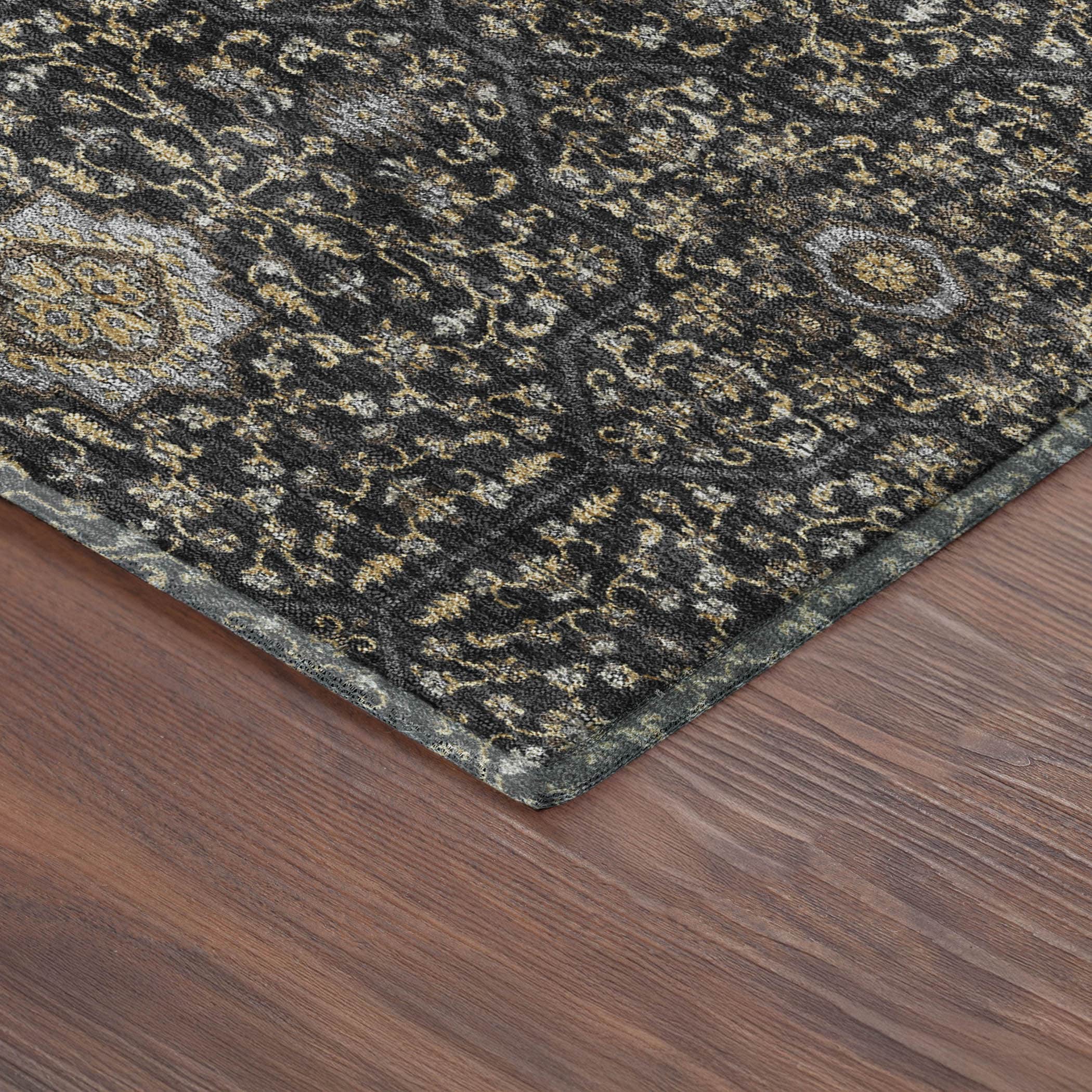Kotor Machine Washable Transitional Black Rug 1'8" x 2'6" #shape_Rectangle