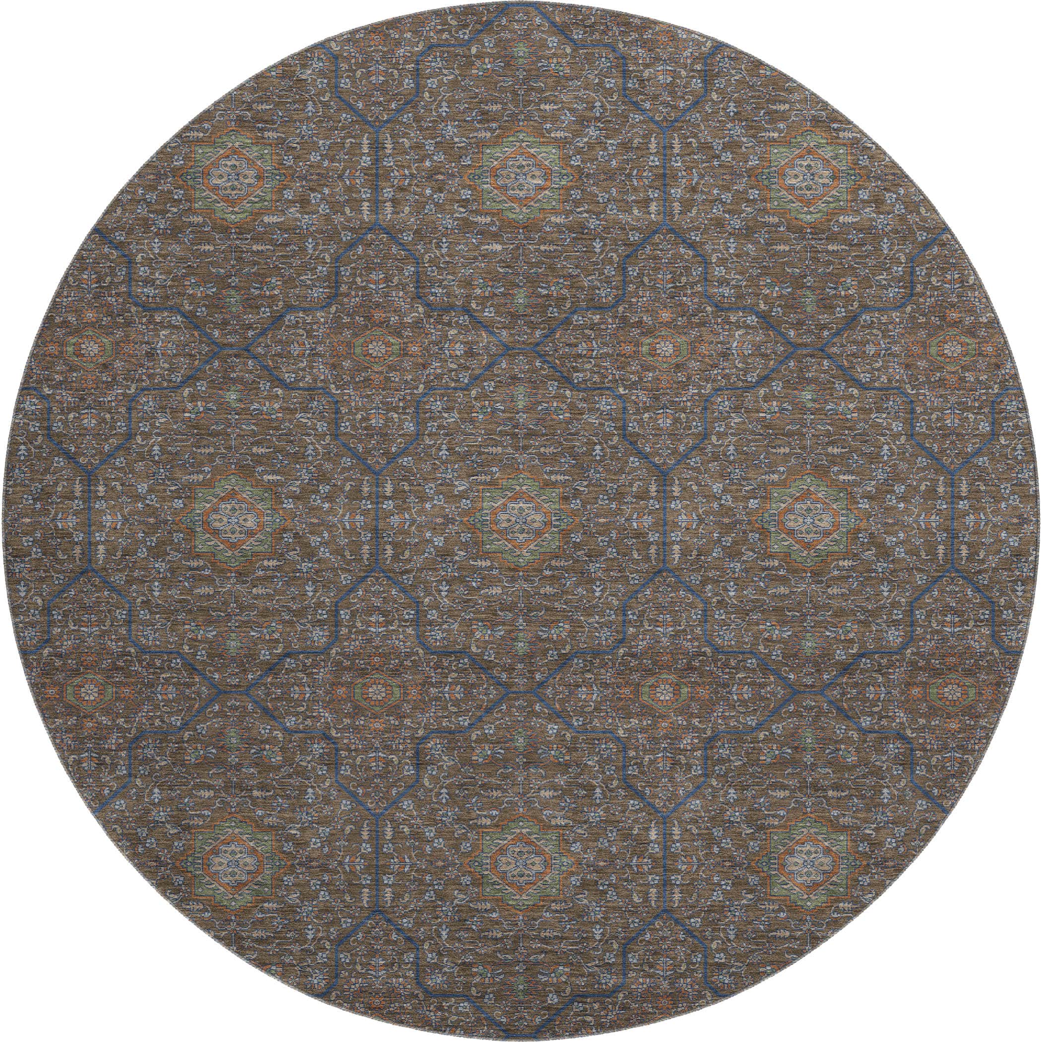 Kotor Machine Washable Transitional Chocolate Brown Rug 8' x 8' #shape_Round