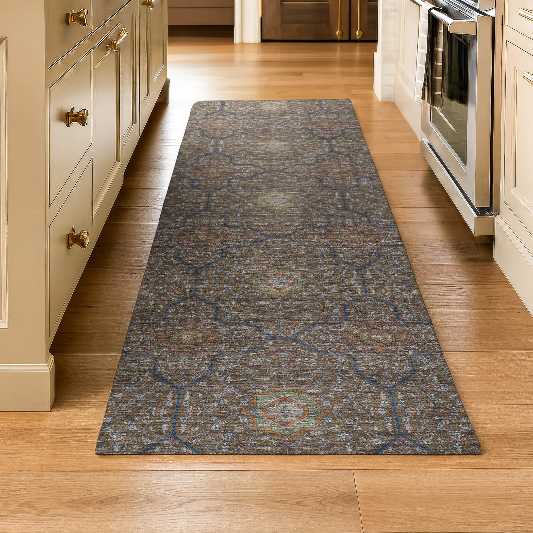 Kotor Machine Washable Transitional Chocolate Brown Rug 2'3" x 7'6" #shape_Runner