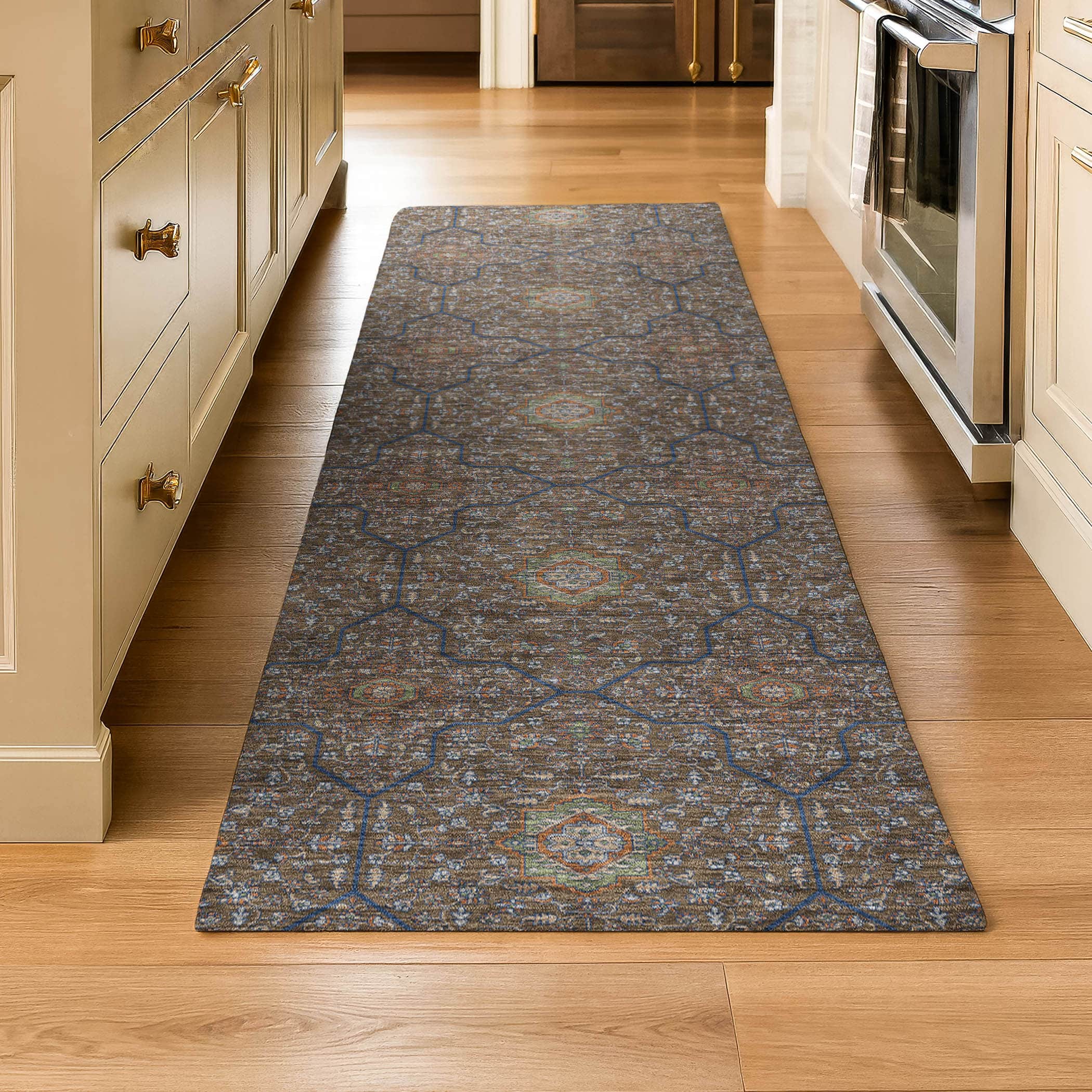 Kotor Machine Washable Transitional Chocolate Brown Rug 2'3" x 7'6" #shape_Runner