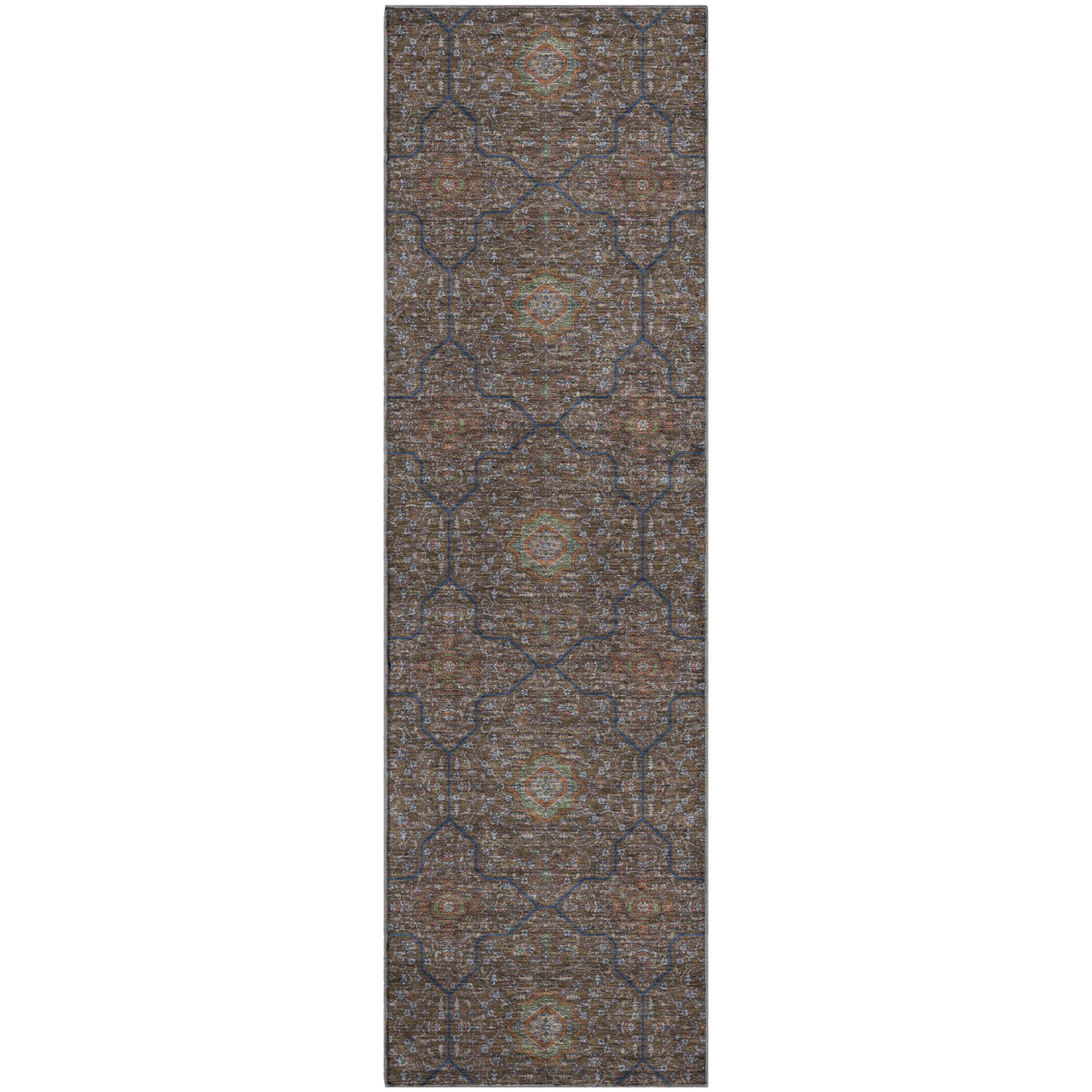 Kotor Machine Washable Transitional Chocolate Brown Rug 2'3" x 7'6" #shape_Runner