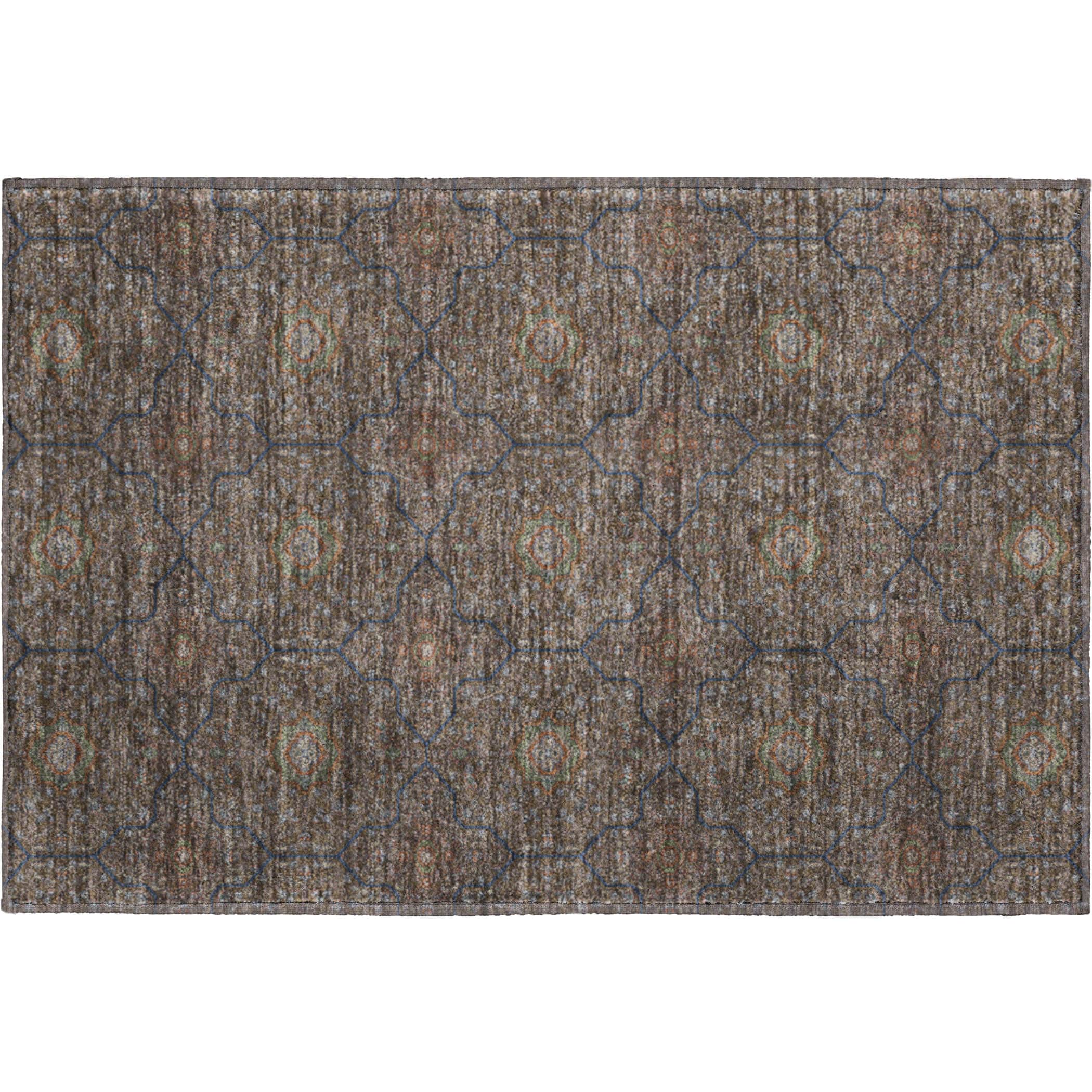 Kotor Machine Washable Transitional Chocolate Brown Rug 1'8" x 2'6" #shape_Rectangle