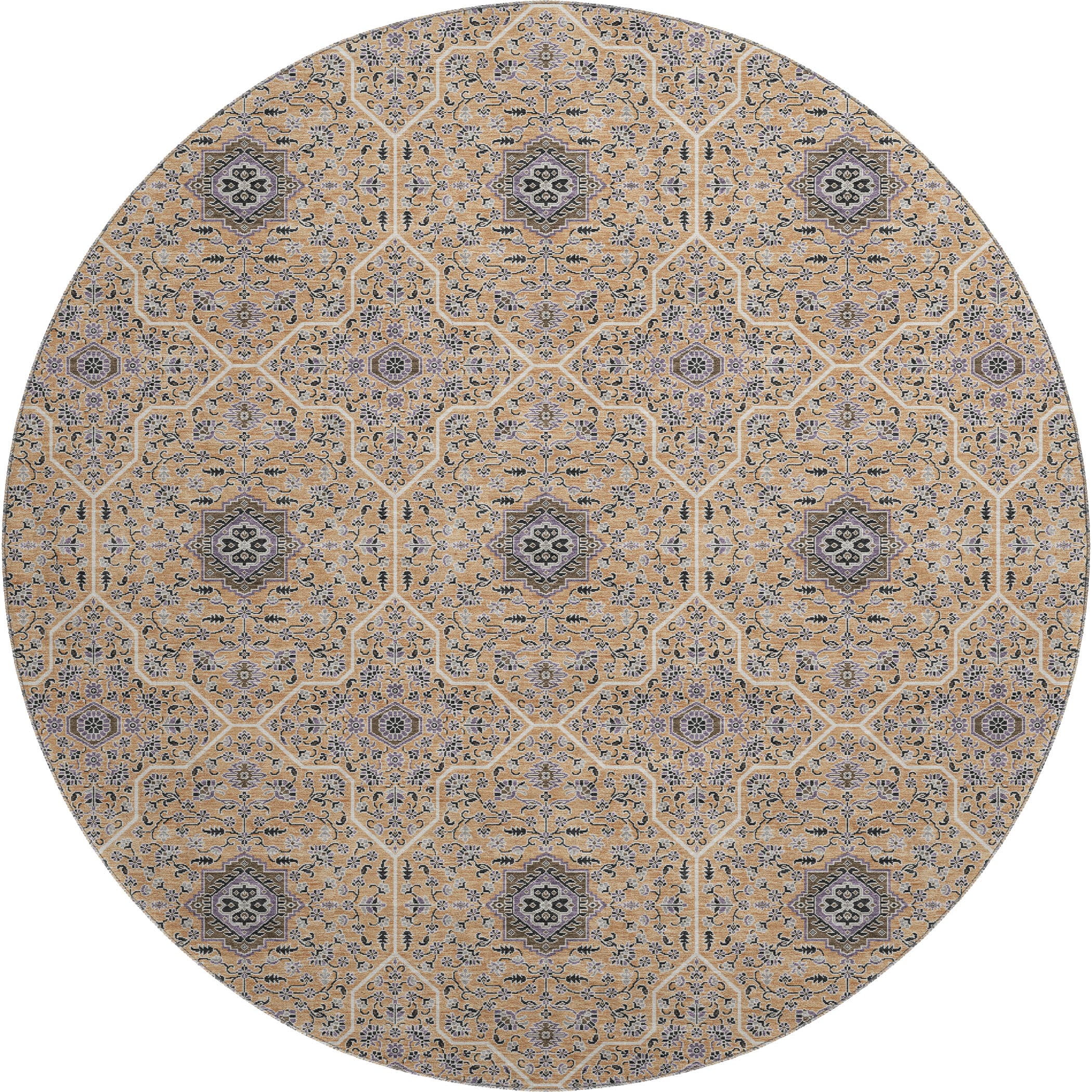 Kotor Machine Washable Transitional Copper Orange Rug 8' x 8' #shape_Round