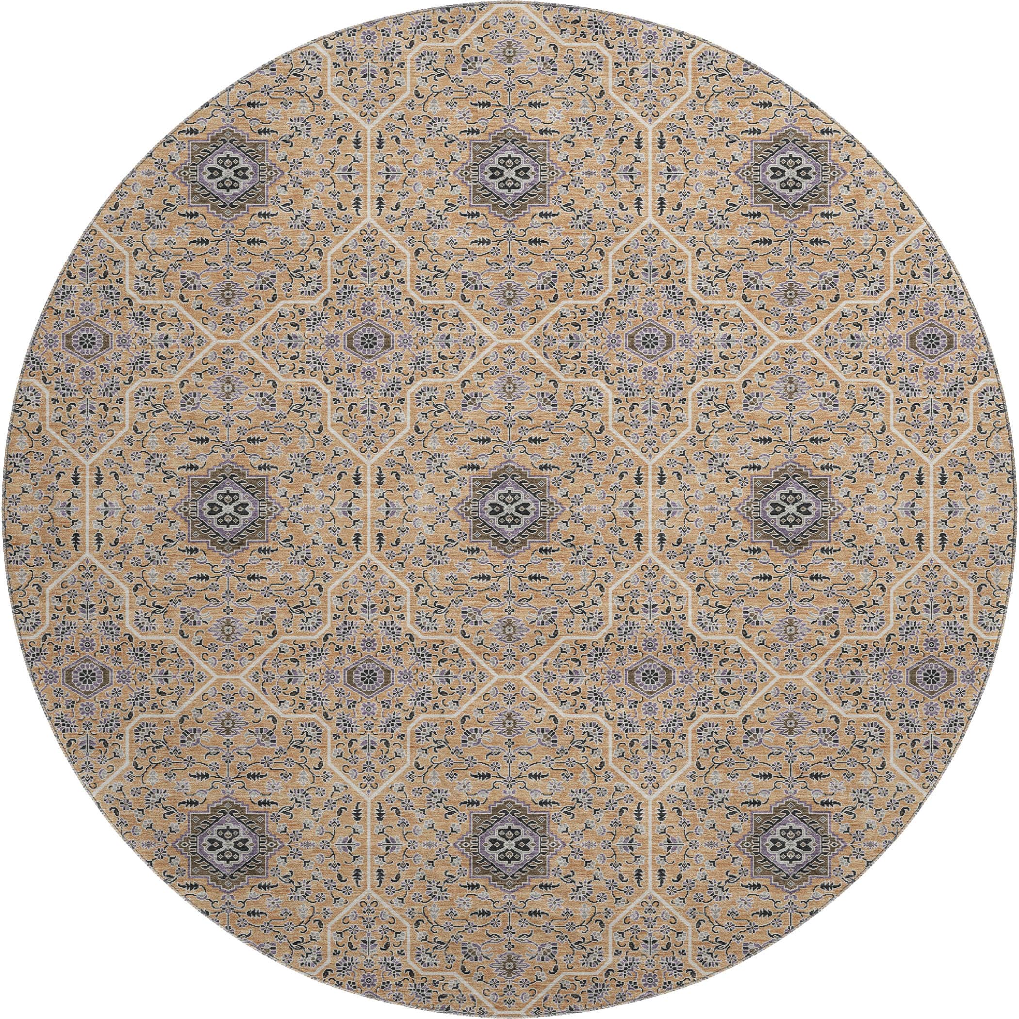Kotor Machine Washable Transitional Copper Orange Rug 8' x 8' #shape_Round