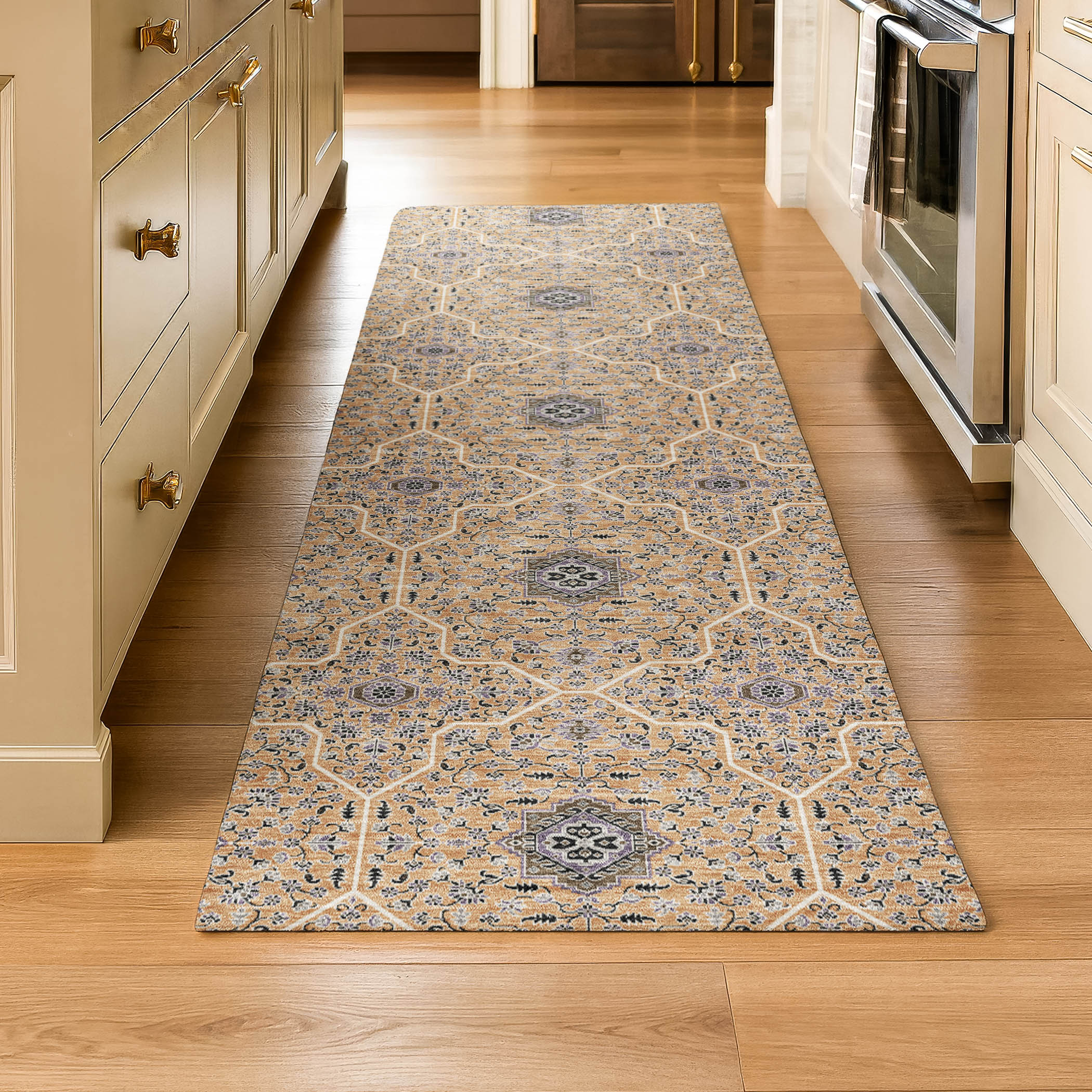 Kotor Machine Washable Transitional Copper Orange Rug 2'3" x 7'6" #shape_Runner