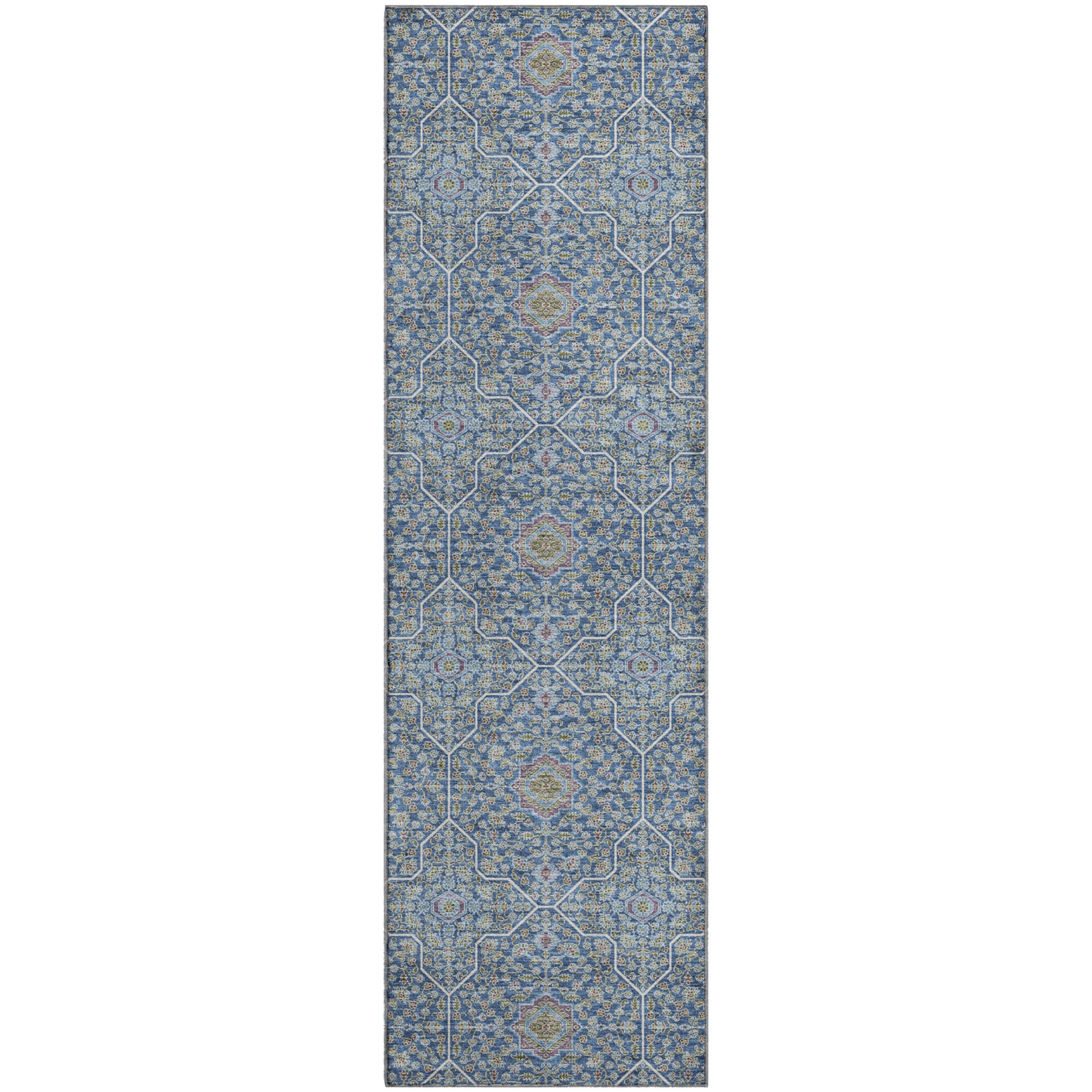 Kotor Machine Washable Transitional Navy Blue Rug 2'3" x 7'6" #shape_Runner