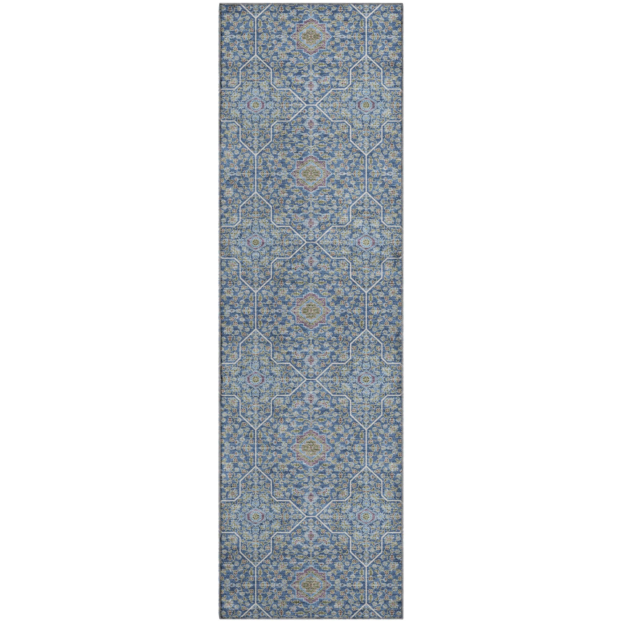 Kotor Machine Washable Transitional Navy Blue Rug 2'3" x 7'6" #shape_Runner