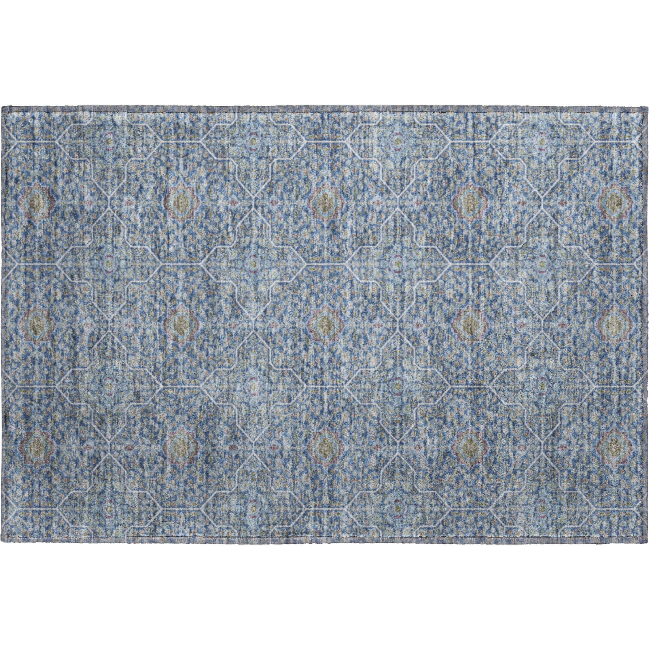 Kotor Machine Washable Transitional Navy Blue Rug 1'8" x 2'6" #shape_Rectangle