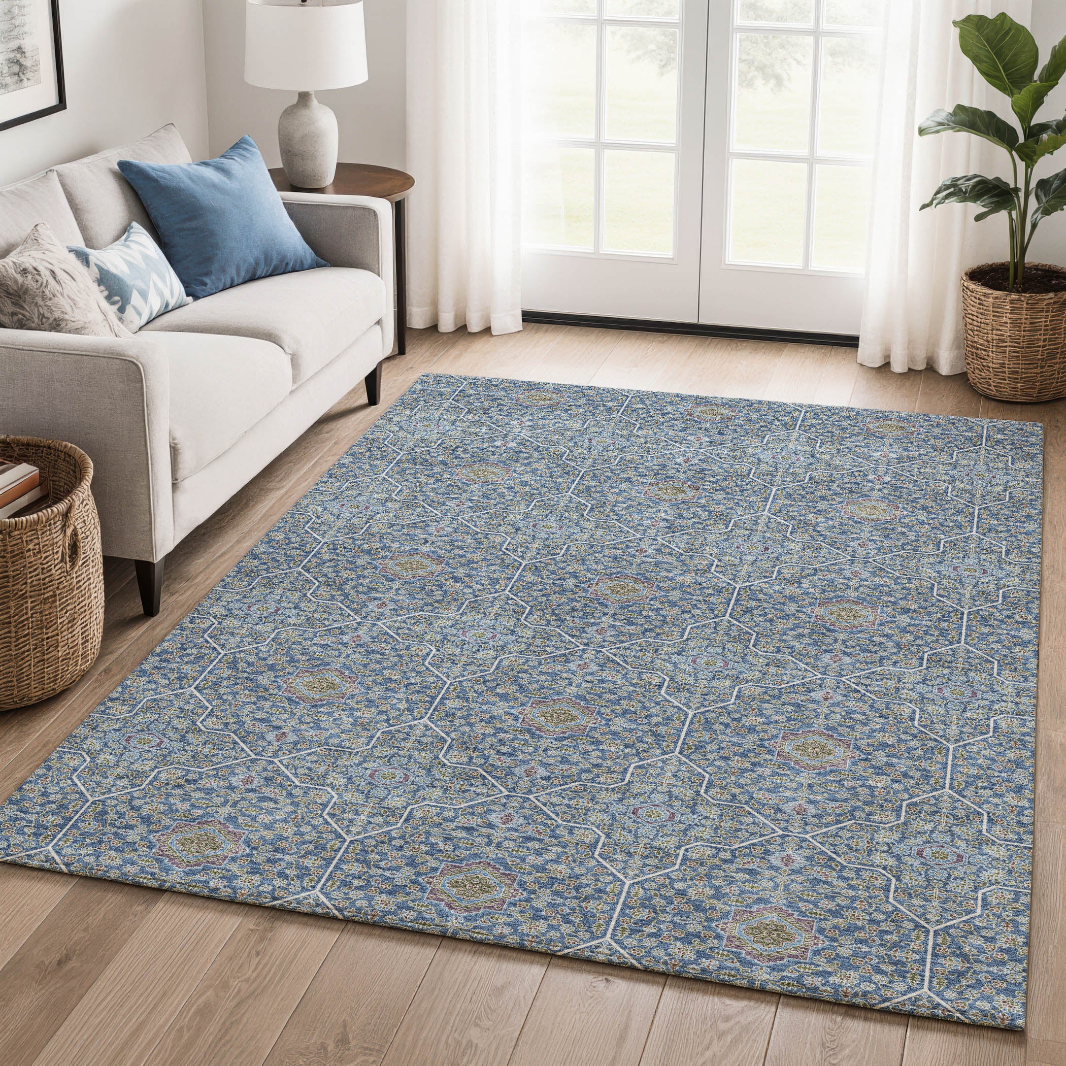 Kotor Machine Washable Transitional Navy Blue Rug 3' x 5' #shape_Rectangle
