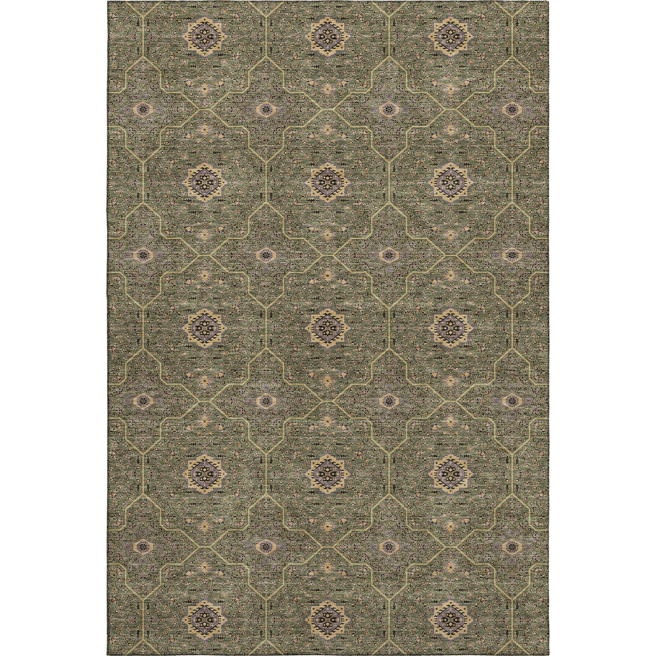 Kotor Machine Washable Transitional Olive Green Rug 3' x 5' #shape_Rectangle