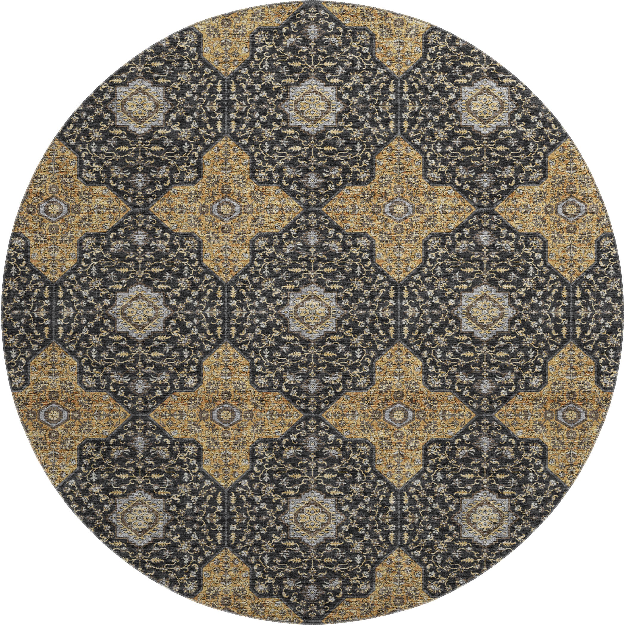 Cairo Machine Washable Transitional Black Rug 8' x 8' #shape_Round