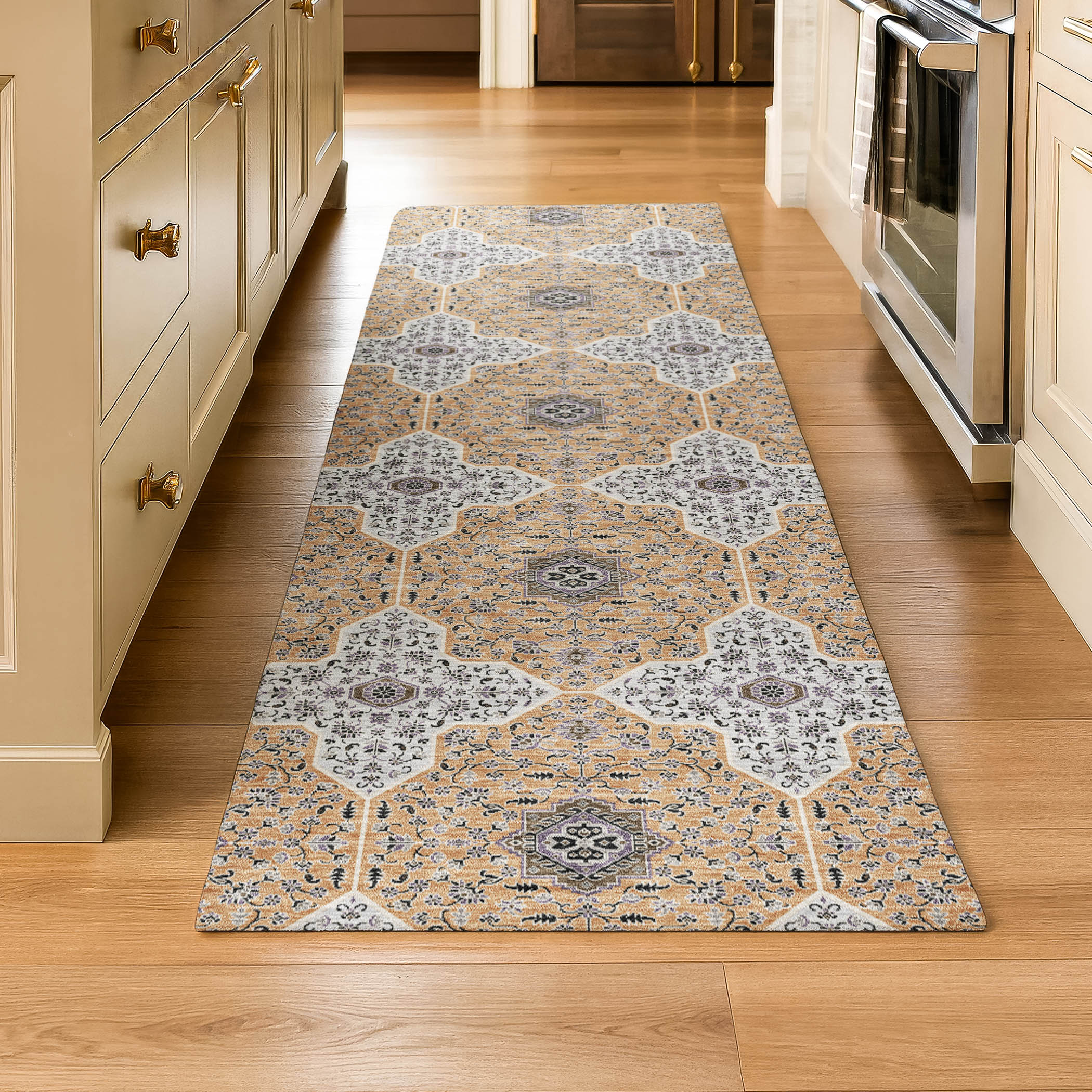 Cairo Machine Washable Contemporary Copper Orange Rug 2'3" x 7'6" #shape_Runner