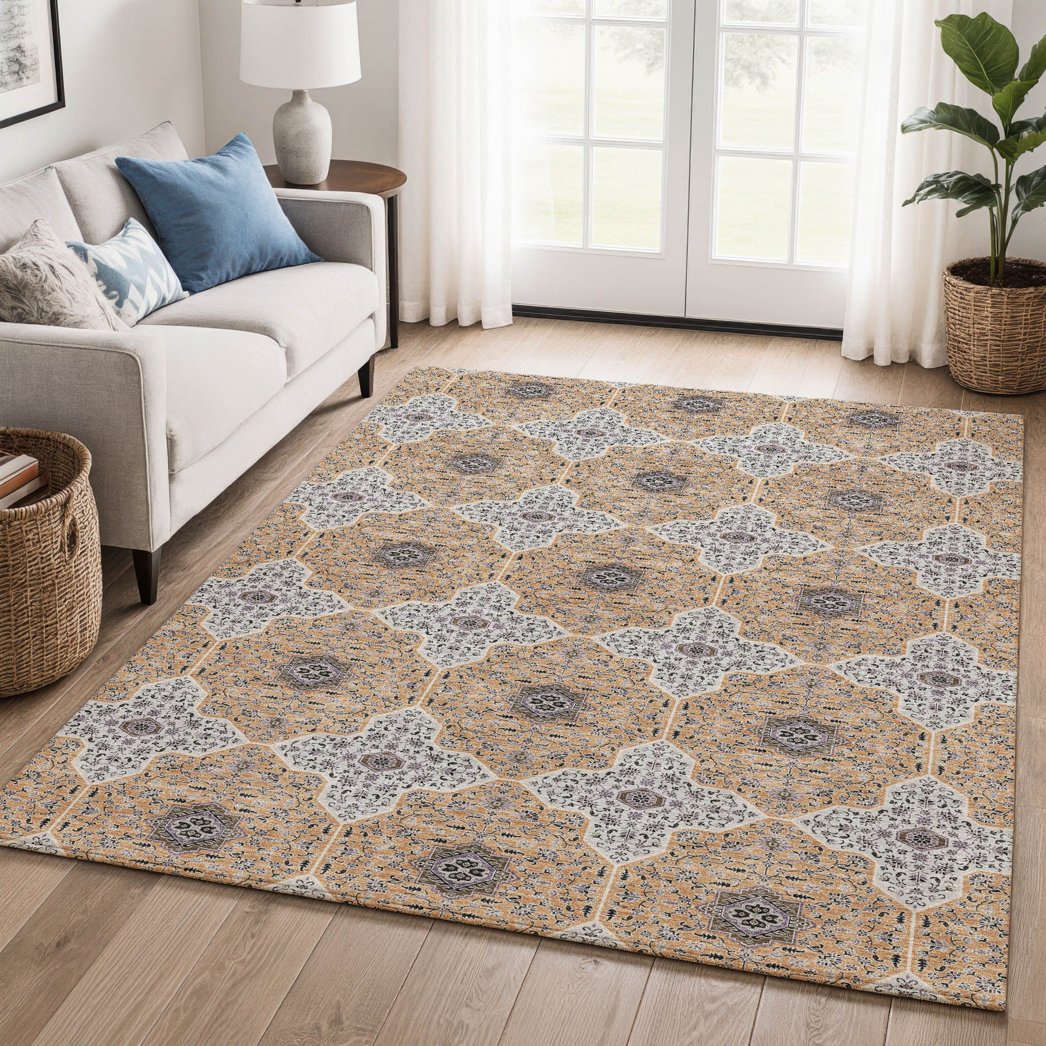 Cairo Machine Washable Contemporary Copper Orange Rug 3' x 5' #shape_Rectangle