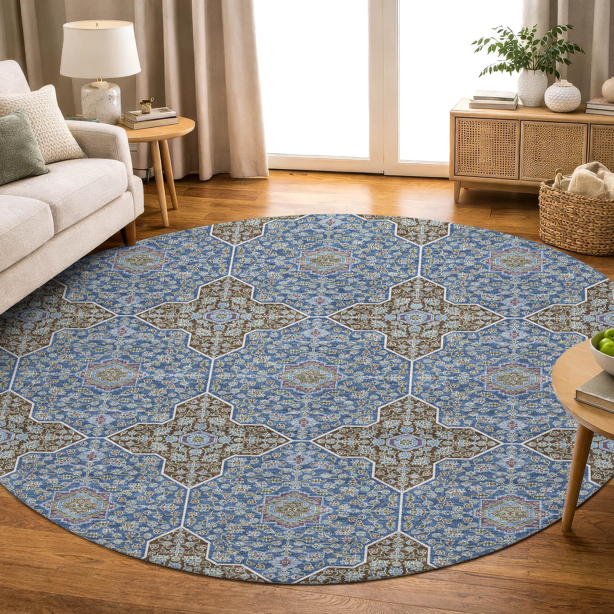 Cairo Machine Washable Contemporary Navy Blue Rug 8' x 8' #shape_Round