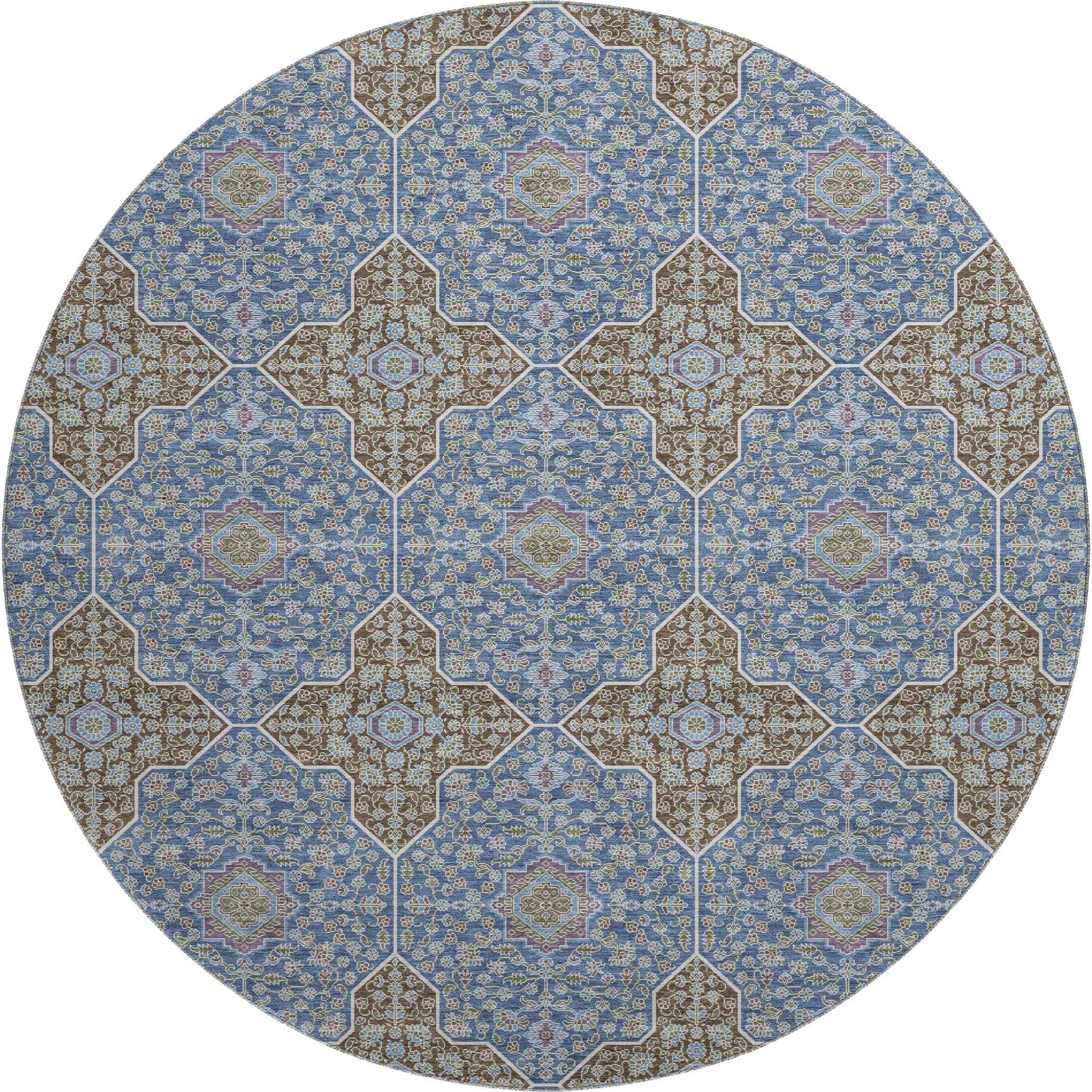 Cairo Machine Washable Contemporary Navy Blue Rug 8' x 8' #shape_Round