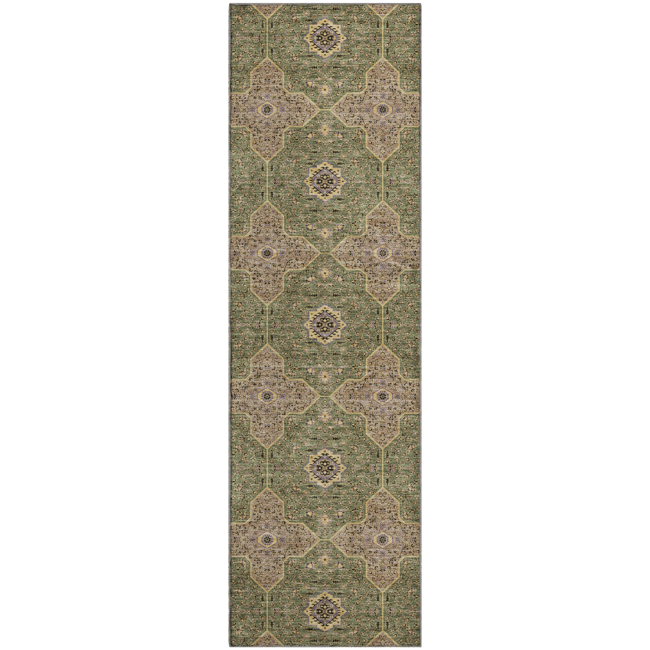 Cairo Machine Washable Contemporary Olive Green Rug 2'3" x 7'6" #shape_Runner