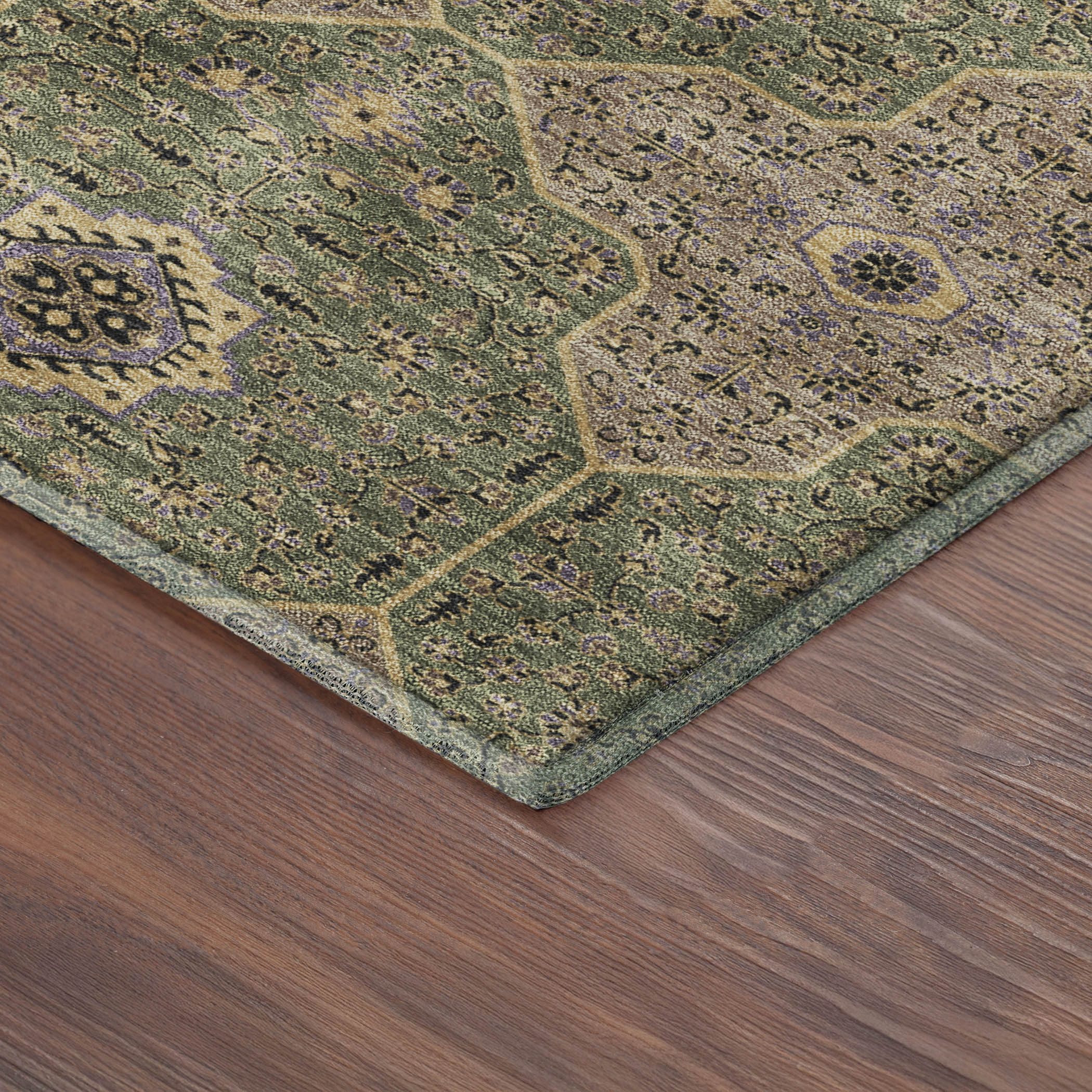 Cairo Machine Washable Contemporary Olive Green Rug 1'8" x 2'6" #shape_Rectangle