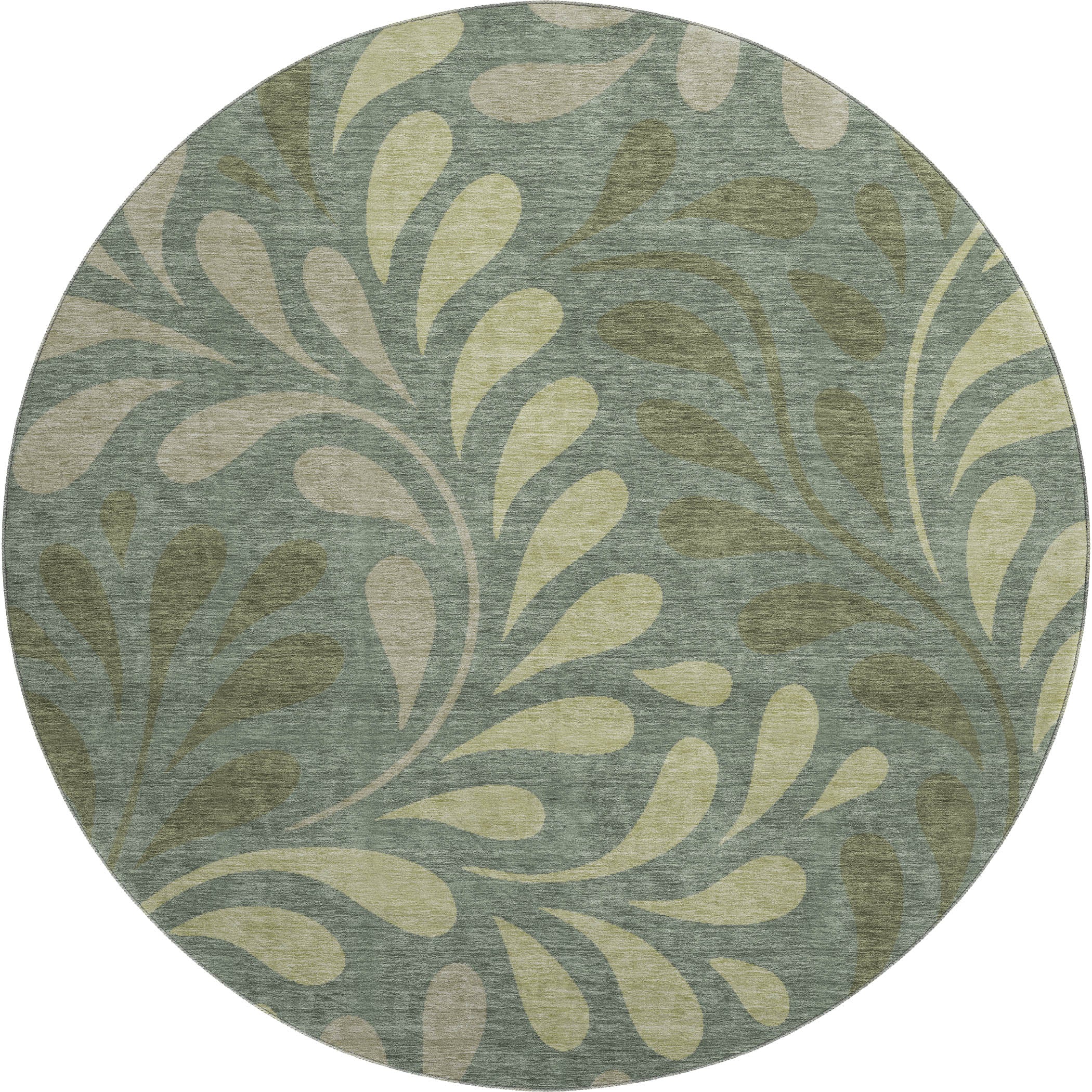 Split Machine Washable Contemporary Basil Green Rug 8' x 8' #shape_Round