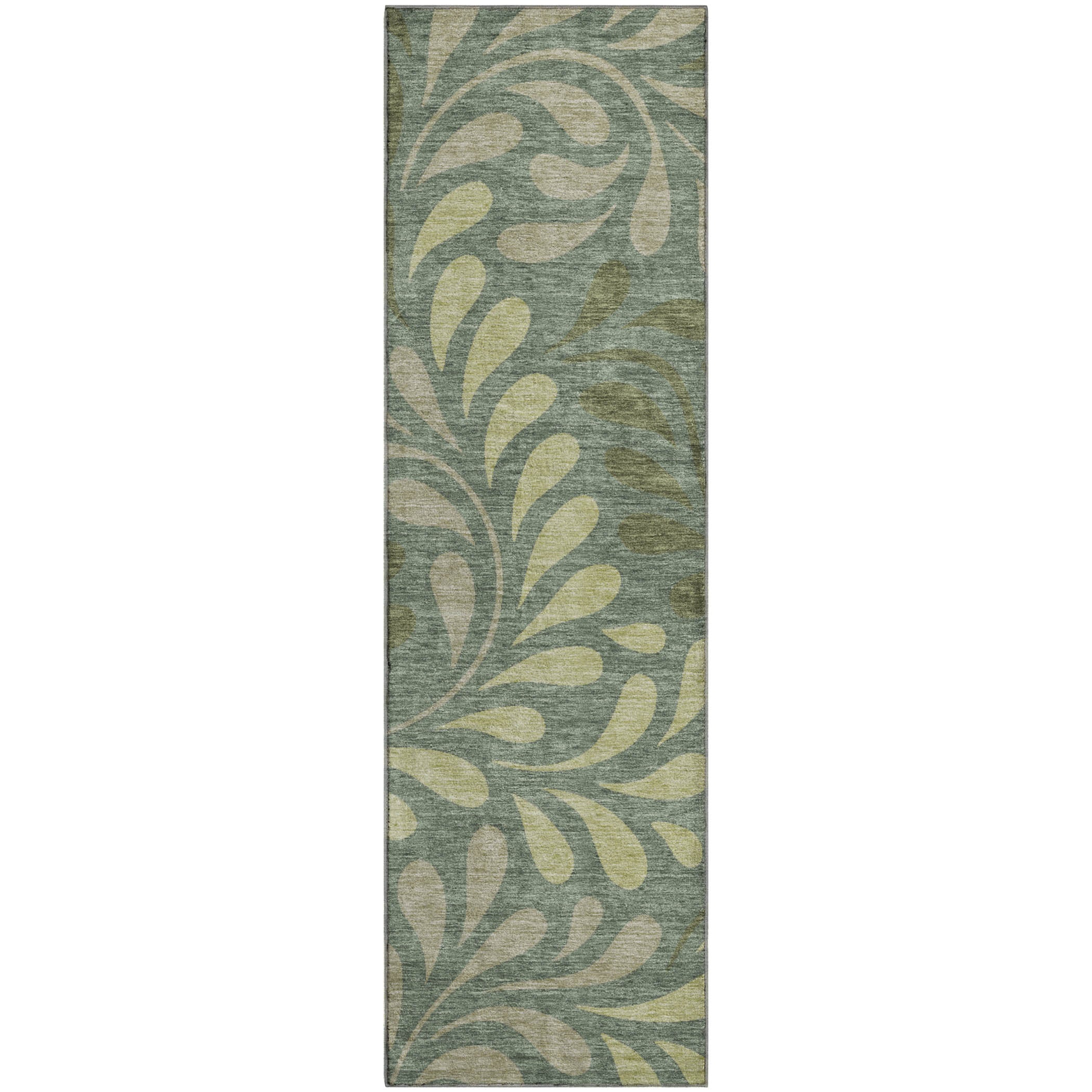 Split Machine Washable Contemporary Basil Green Rug 2'3" x 7'6" #shape_Runner