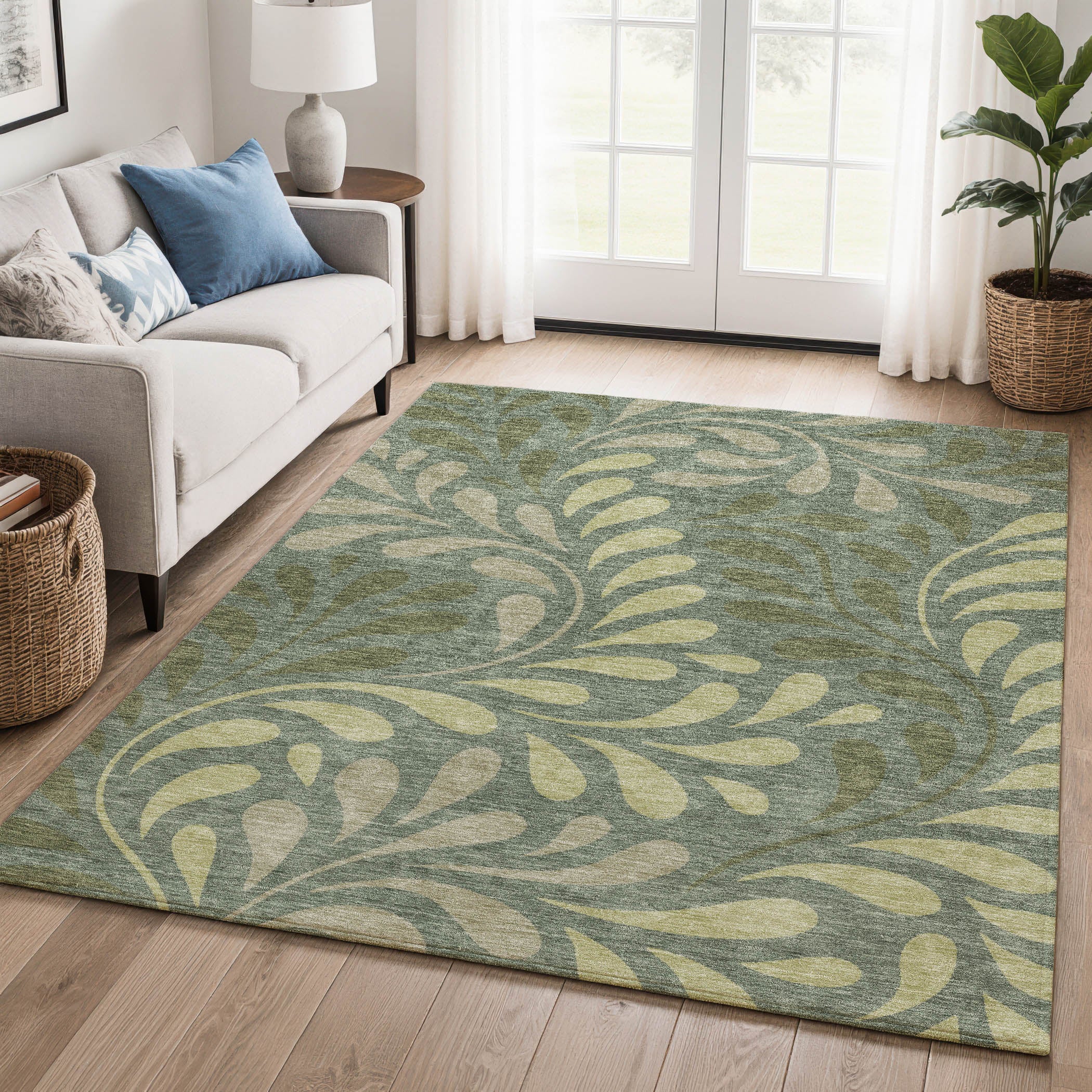 Split Machine Washable Contemporary Basil Green Rug 3' x 5' #shape_Rectangle